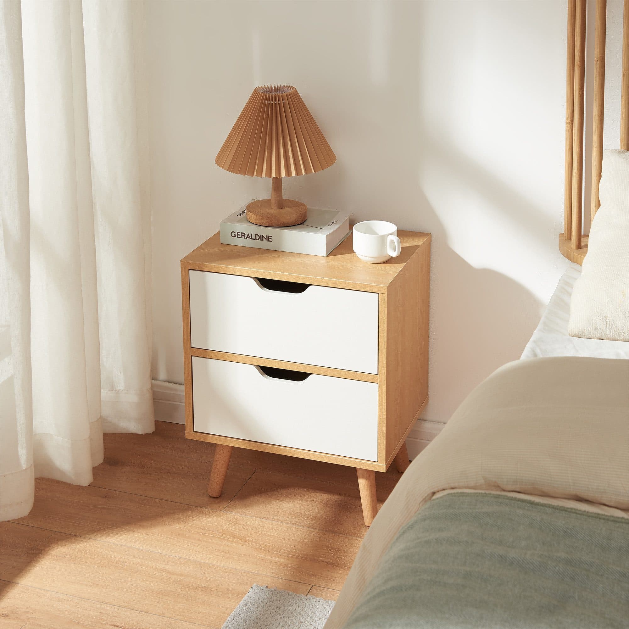 en.casa Nachttisch Bordkak mit 2 Schubladen Eicheoptik Weiß - Bild 2