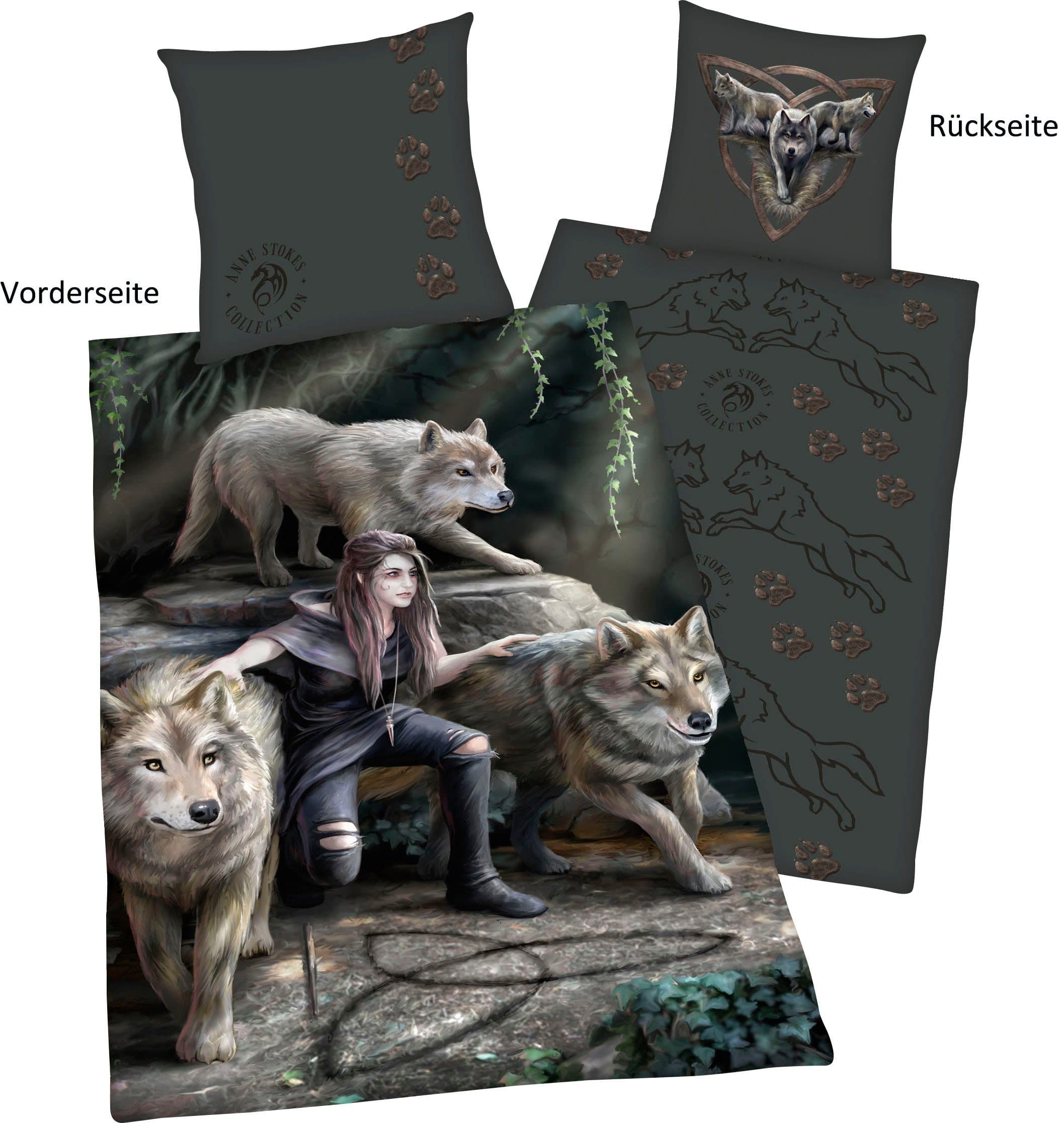 Anne Stokes Wendebettwäsche Wolf Motiv Renforcé 100% Baumwolle - Bild 2