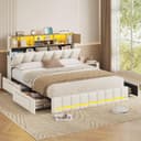 KIMENICH Polsterbett mit LED, 4 Schubladen, Ladestation, 140x190 cm, Weiß Bild 2