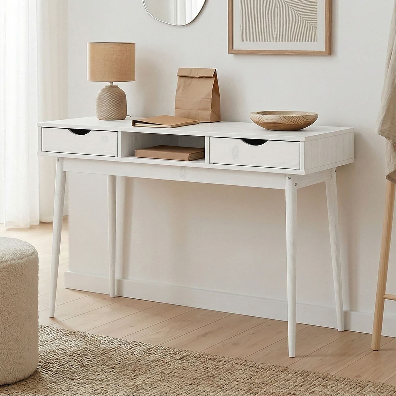 IDIMEX Schreibtisch STEFANO Weiß Massivholz mit Schubladen