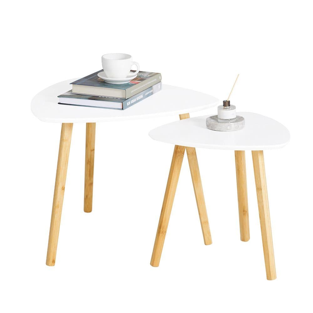 SoBuy Beistelltisch FBT74, 2er Set, Couchtisch, Bambusbeine, Weiß - Bild 2