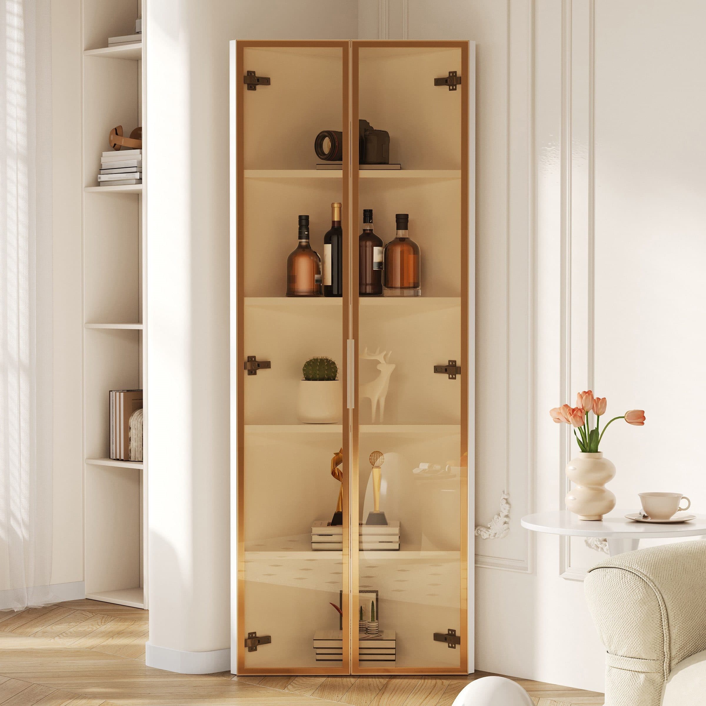 Merax Glasvitrine Eckschrank mit LED Licht Eichenoptik - Bild 2