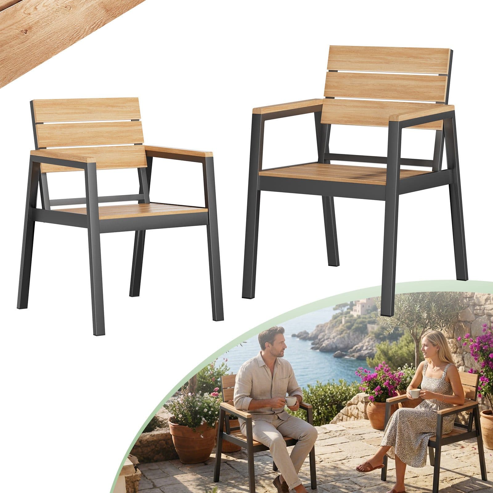 HOMALL Gartenstuhl stapelbar Aluminium Gartensessel Wetterfest max 180kg Set 2 St - Bild 2