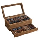 SONGMICS Uhrenbox Uhrenkasten Massivholz Glasdeckel Walnussfarben Bild 2