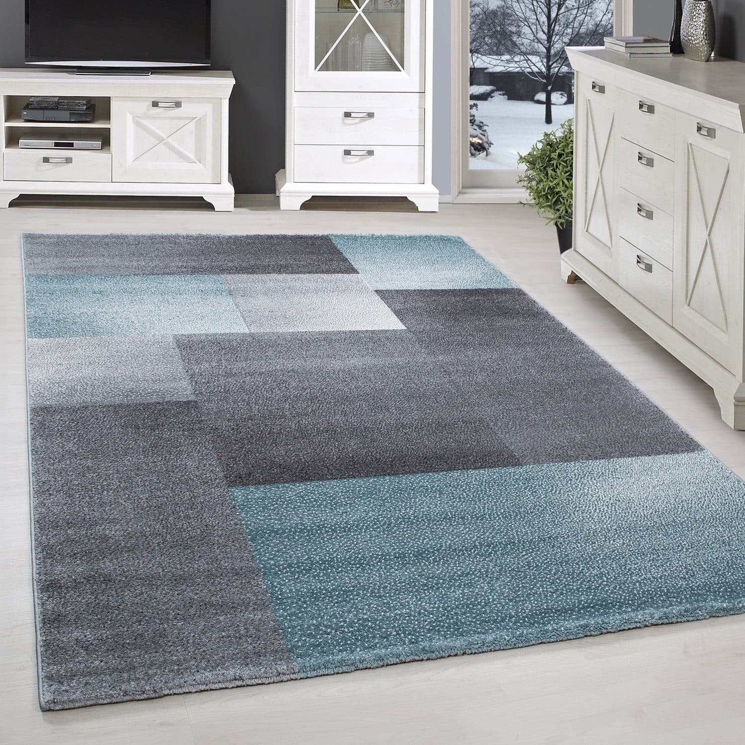 SIMPEX24 Teppich Kariert Design Blau Kurzflor Modern Stil - Bild 2