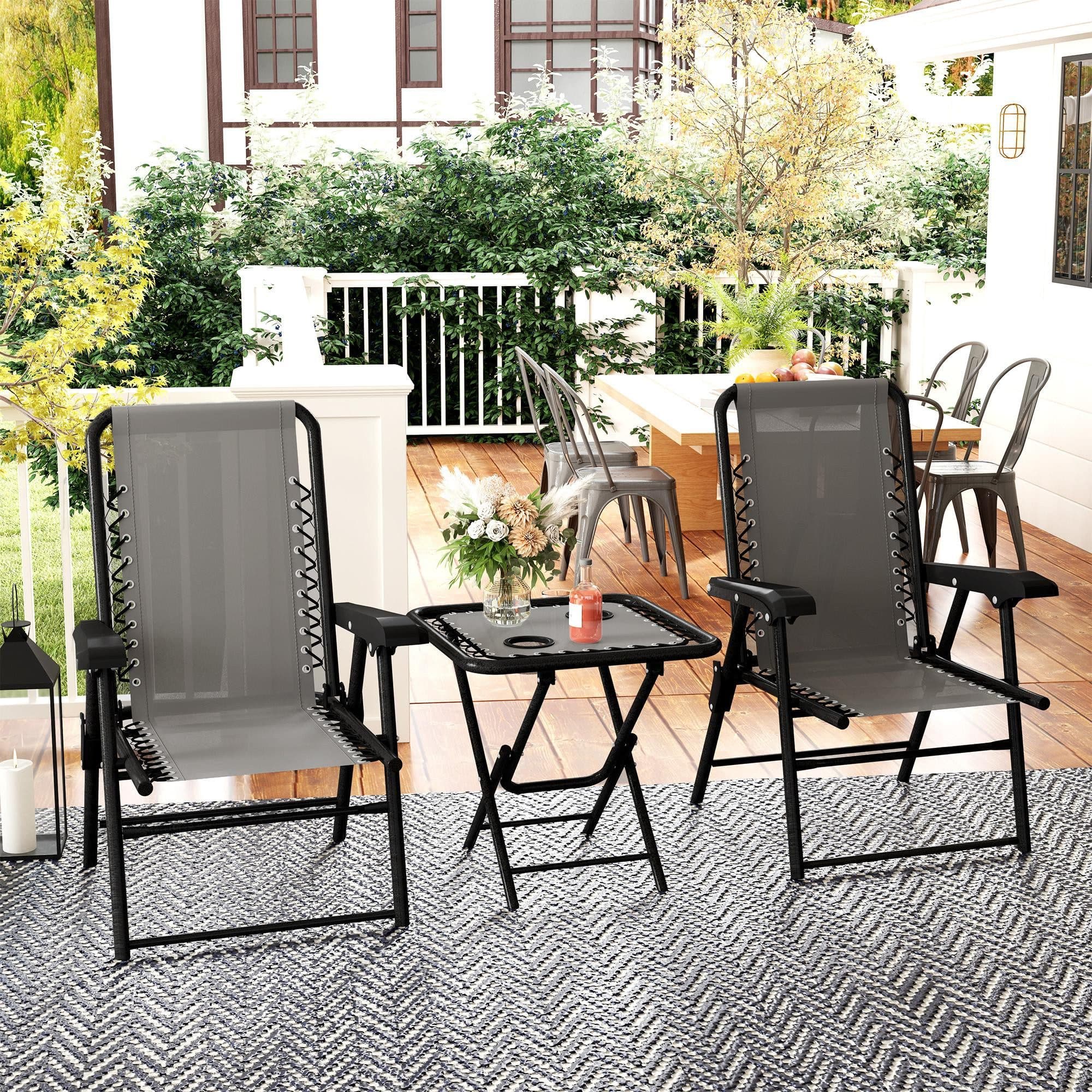 Outsunny Balkonset 3-tlg. mit klappbarem Bistrotisch, Becherhalter, Gartenstühlen, Dunkelgrau - Bild 2