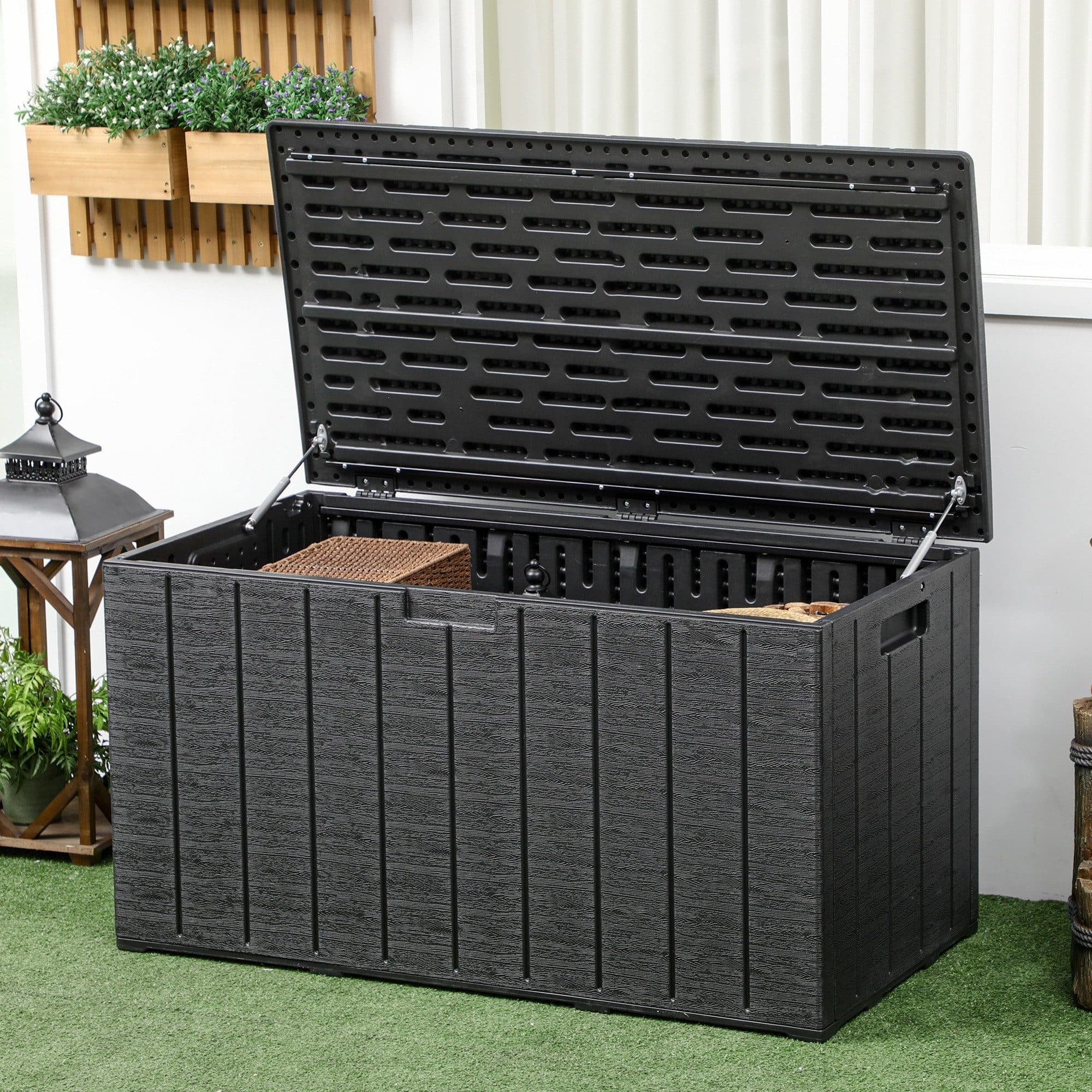 Outsunny Gartenbox Schwarz Wasserdicht mit Rollen - Bild 2
