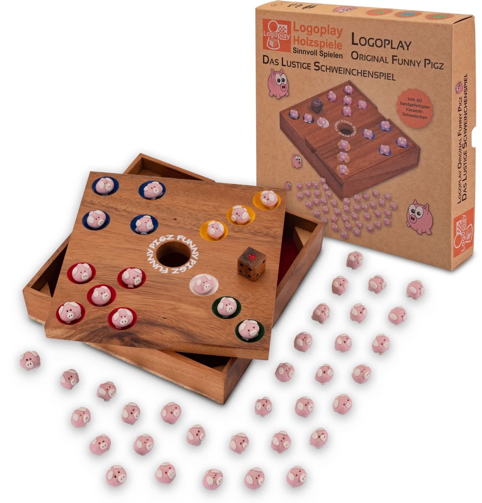Logoplay Funny Pigz Würfelspiel Holz Keramik 2-6 Spieler - Bild 2