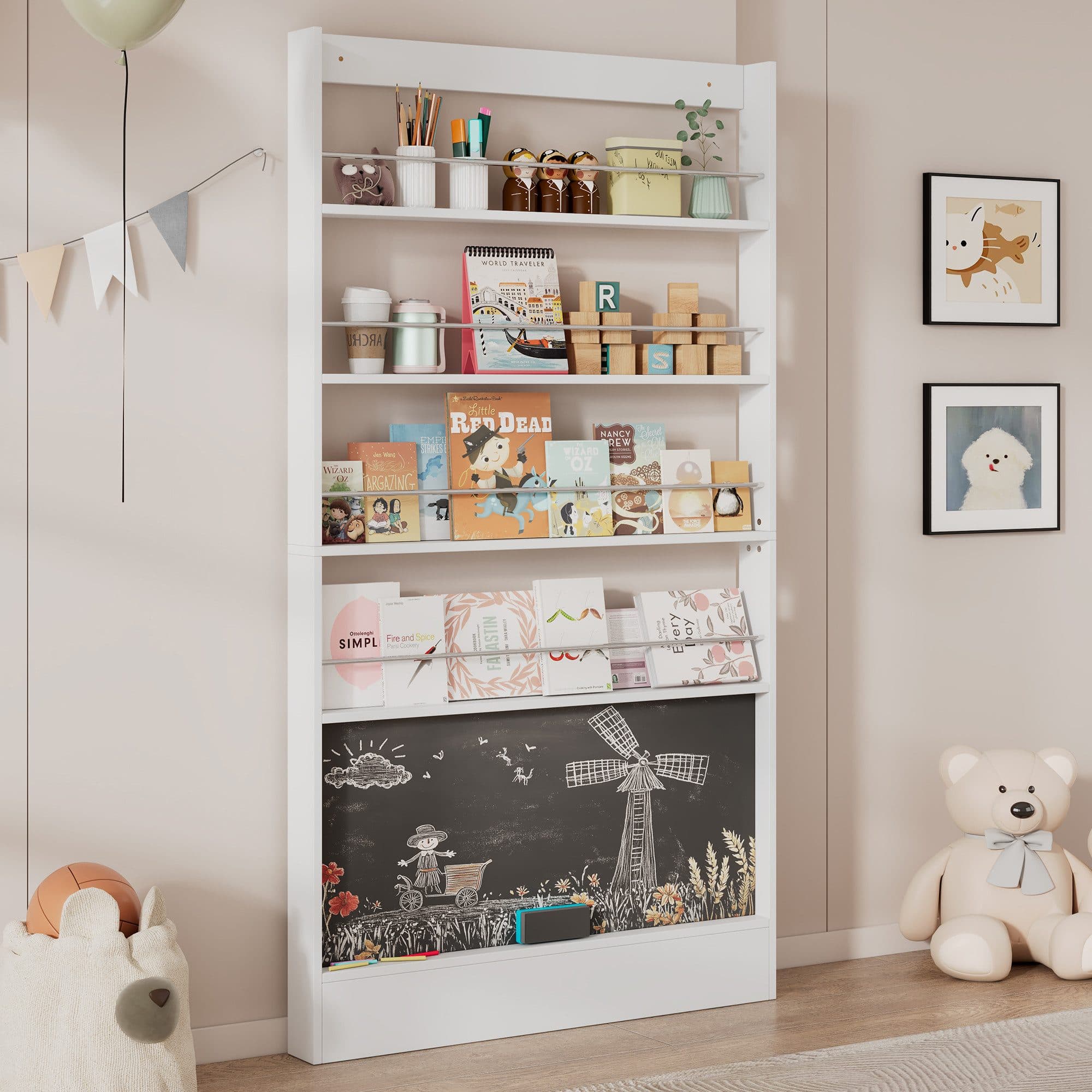 Flieks Bücherregal Kinderregal mit 4 Ablagen und bemalbares Schwarzbord - Bild 2