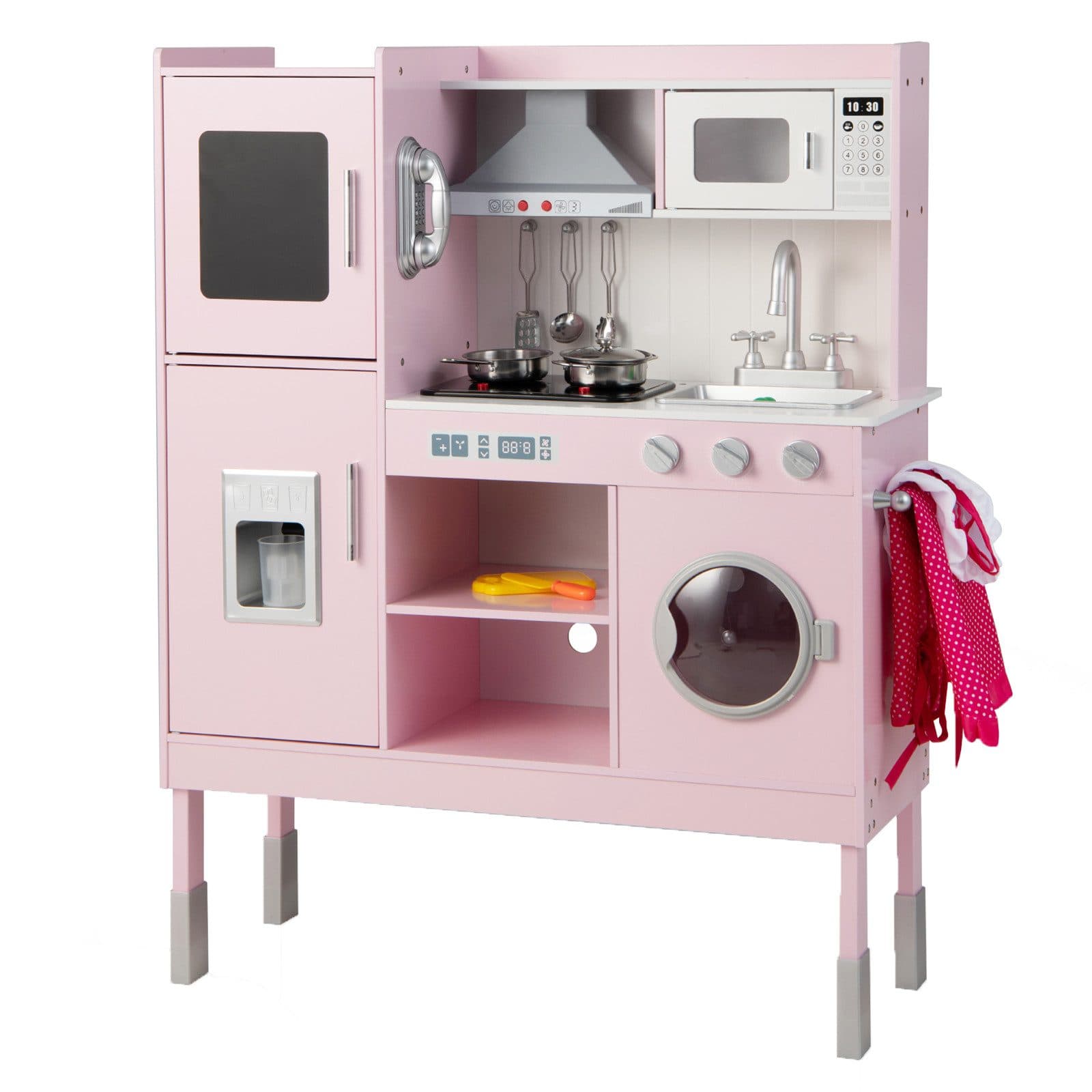 COSTWAY Spielküche Kinderküche Holz 3-fach höhenverstellbar Rosa - Bild 2