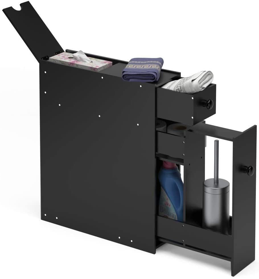 COSTWAY Badregal Nischenschrank mit Schubladen Schwarz - Bild 2