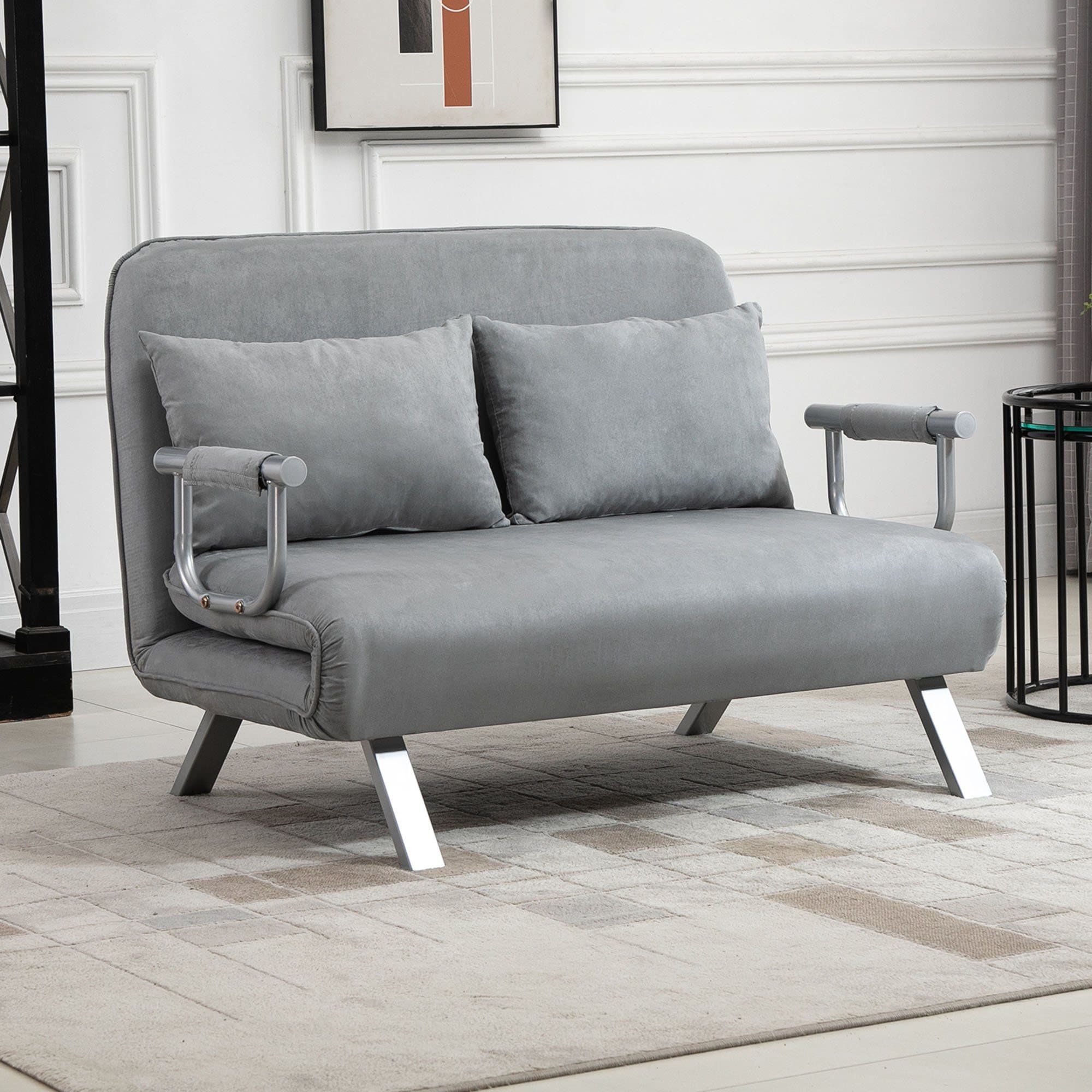 HOMCOM Schlafsofa Zweisitzer mit Bettfunktion Hellgrau - Bild 2