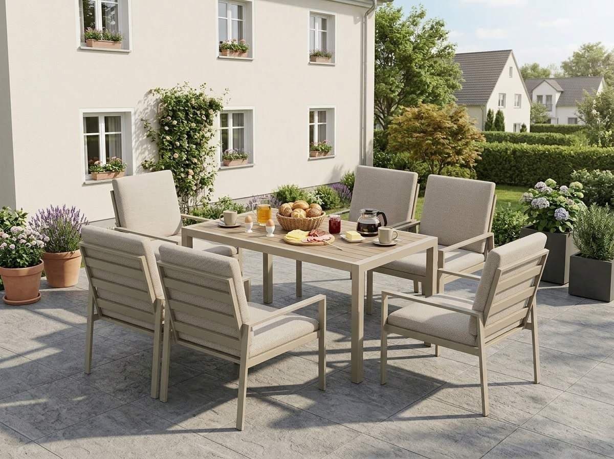 MeXo Gartenlounge-Set 7-tlg. Aluminium Beige Polywood - Bild 2