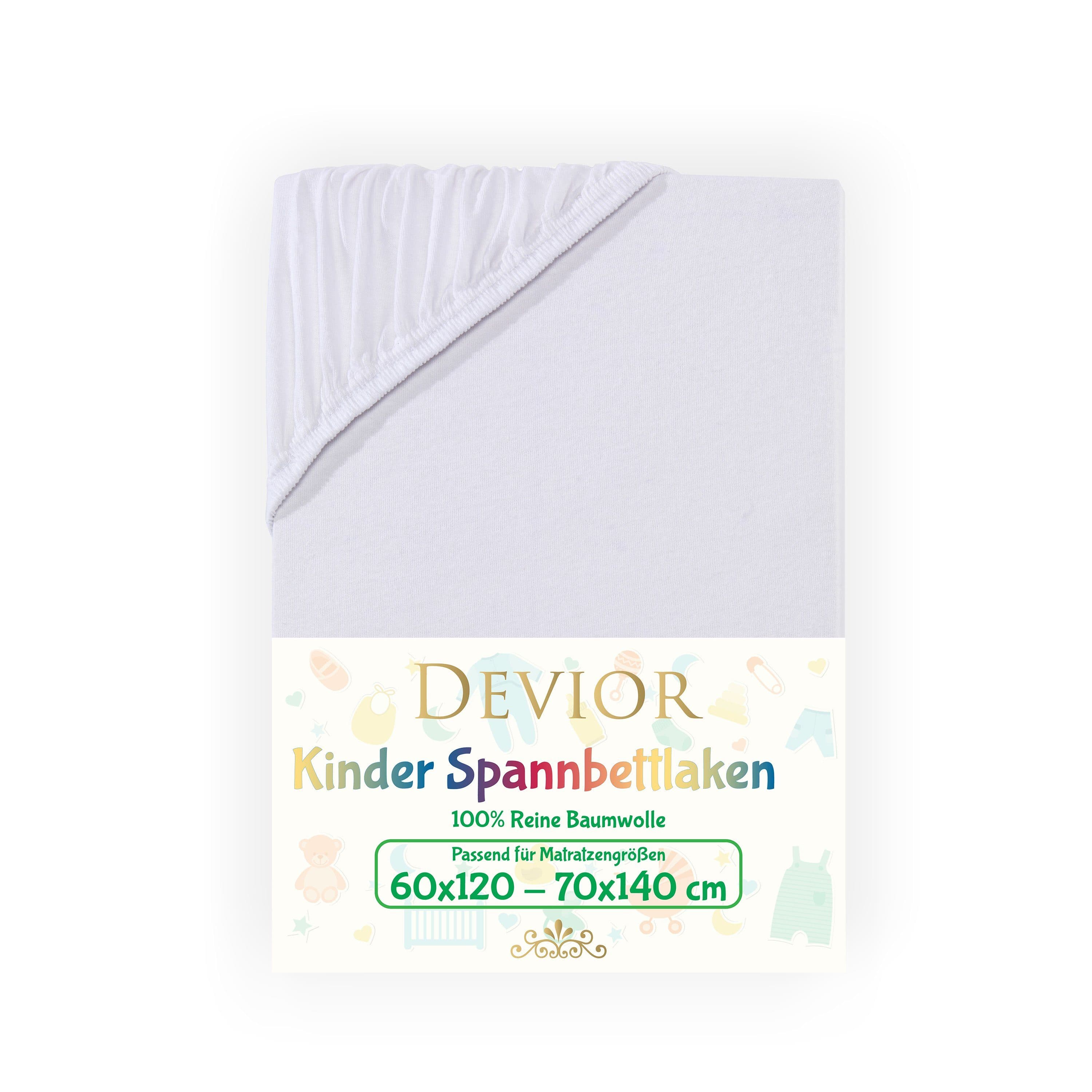 Devior Spannbettlaken 100% Baumwolle Jersey Weiß Rundumgummizug - Bild 2