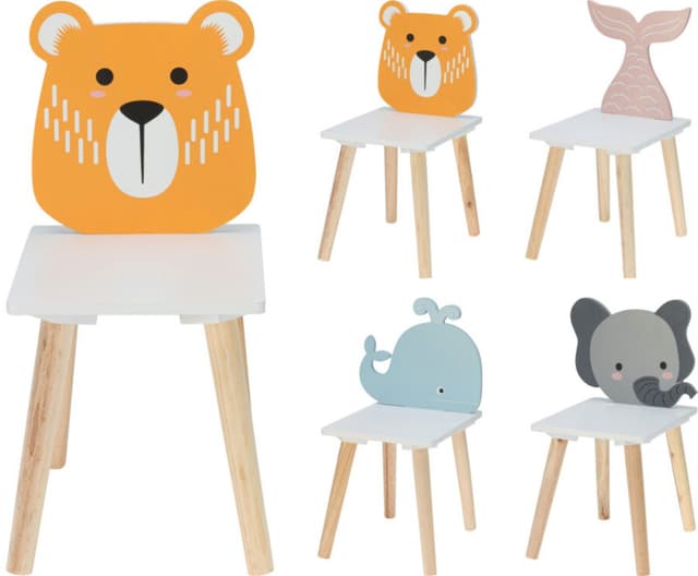 Koopman Kinderstuhl Weiß/Blau - MDF Holz Hocker mit Wal-Motiv