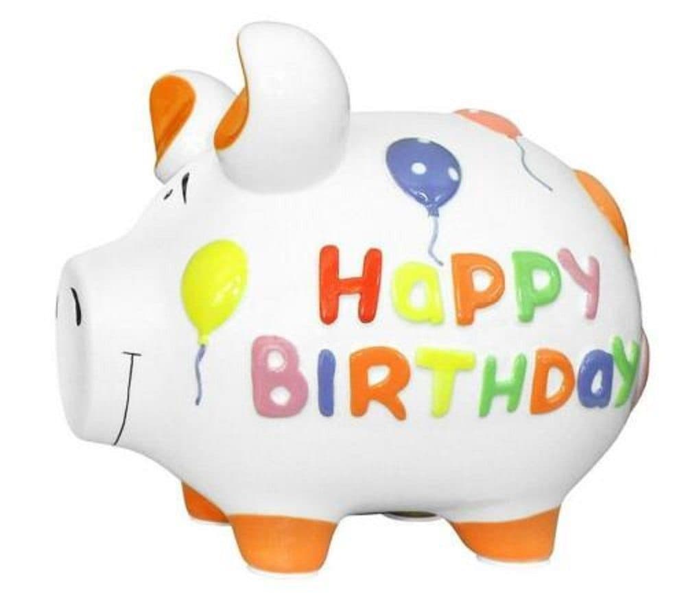 Wurm Spardose Sparschwein Happy Birthday Keramik Weiß