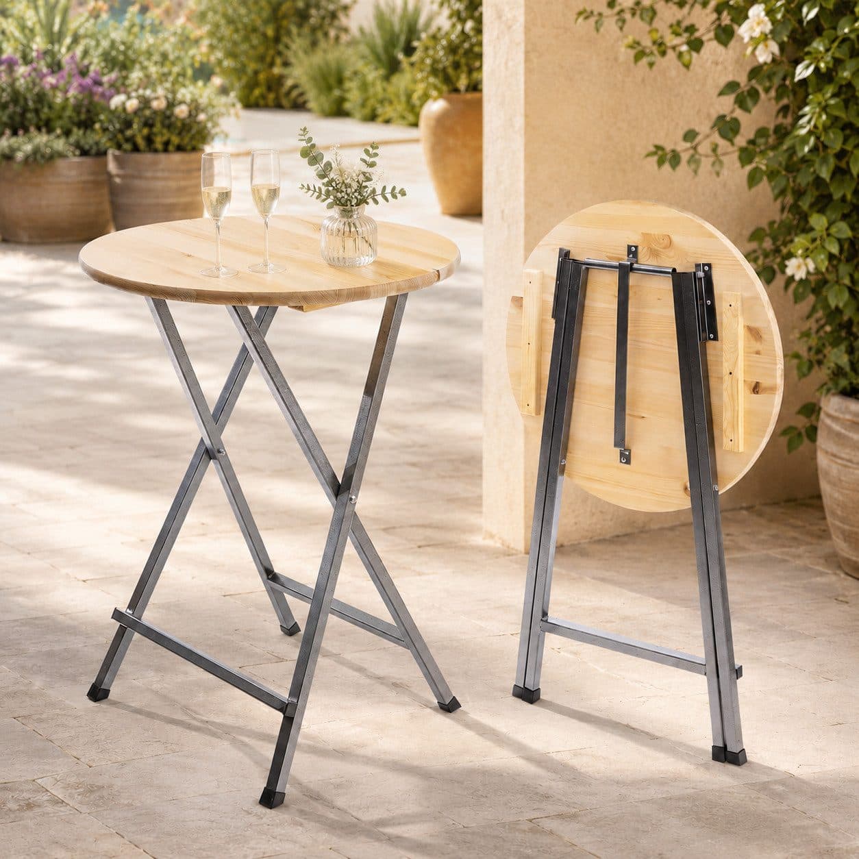 Onbest Stehtisch Klappbar Braun Massivholz ⌀ 78 cm - Bild 2