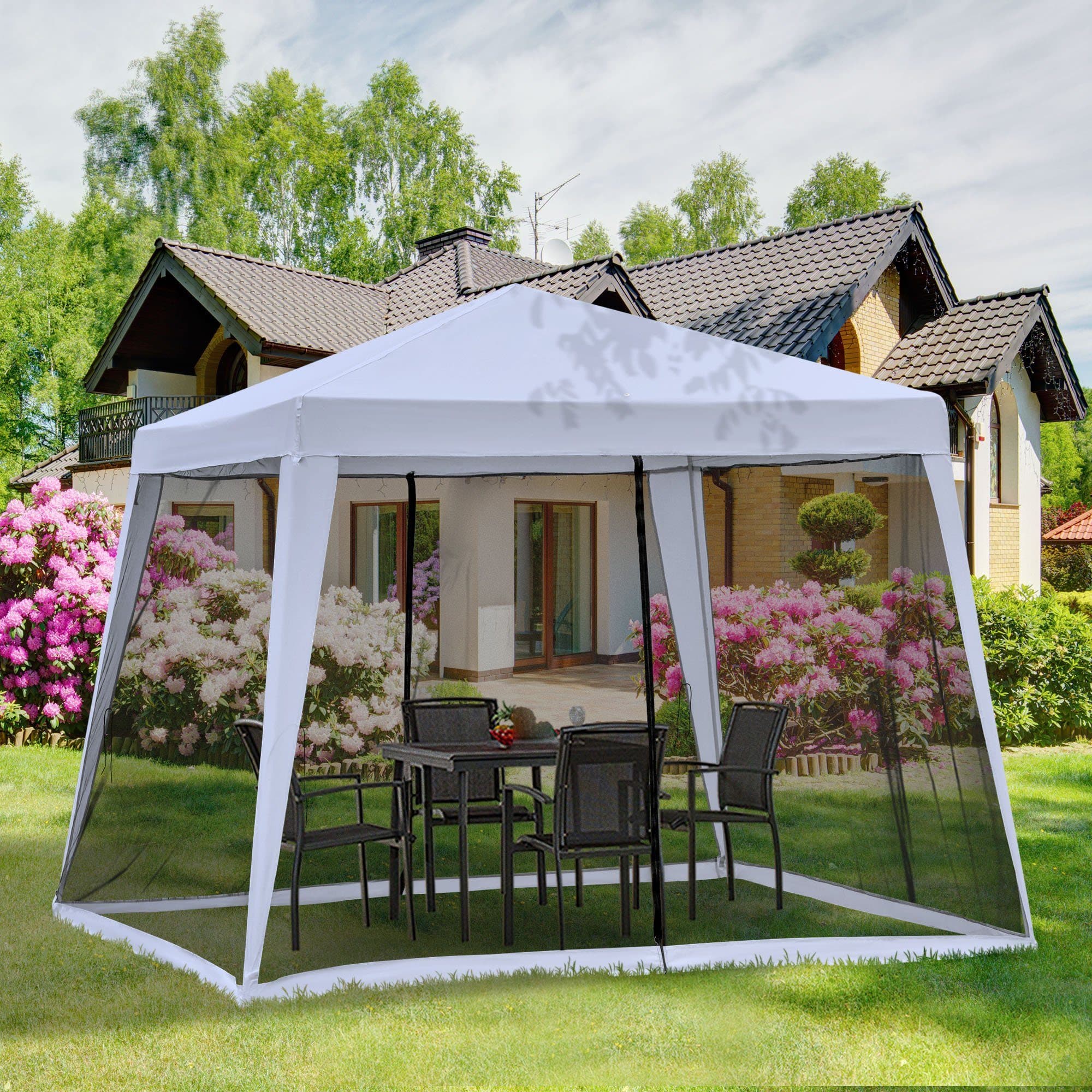 Outsunny Pavillon Partyzelt Wetterfest mit Moskitonetz Grau - Bild 2