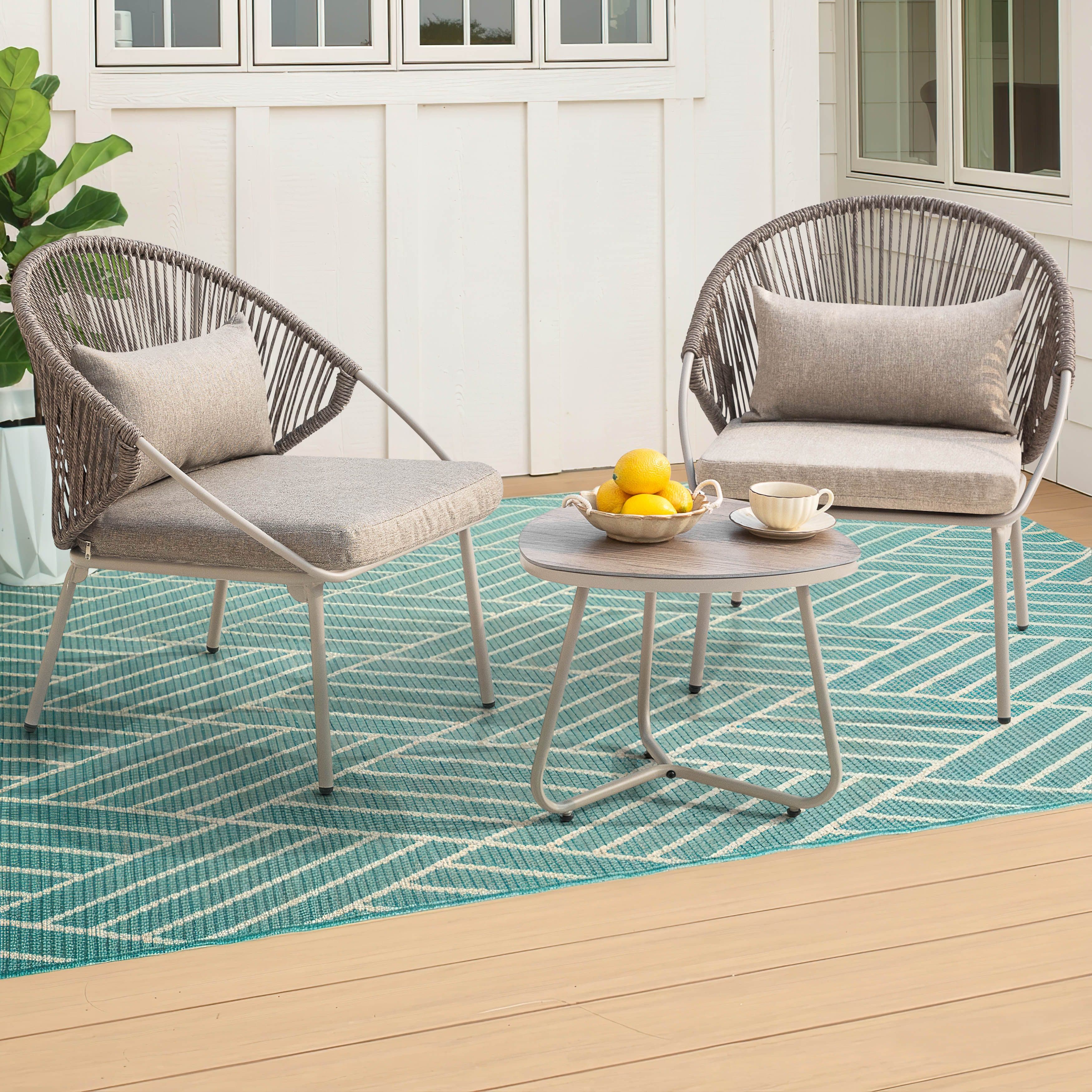Avestar Balkonset 3-tlg. Bistro-Set Beige Rattan mit Kissen - Bild 2