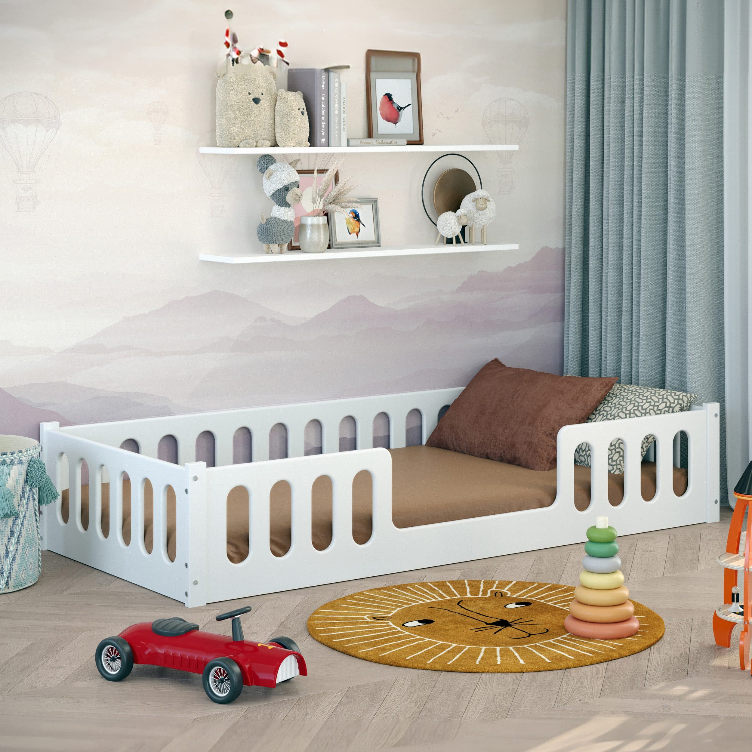 CADANI Kinderbett MONTE Bodenbett Weiß 2in1 Montessori mit Rausfallschutz - Bild 2