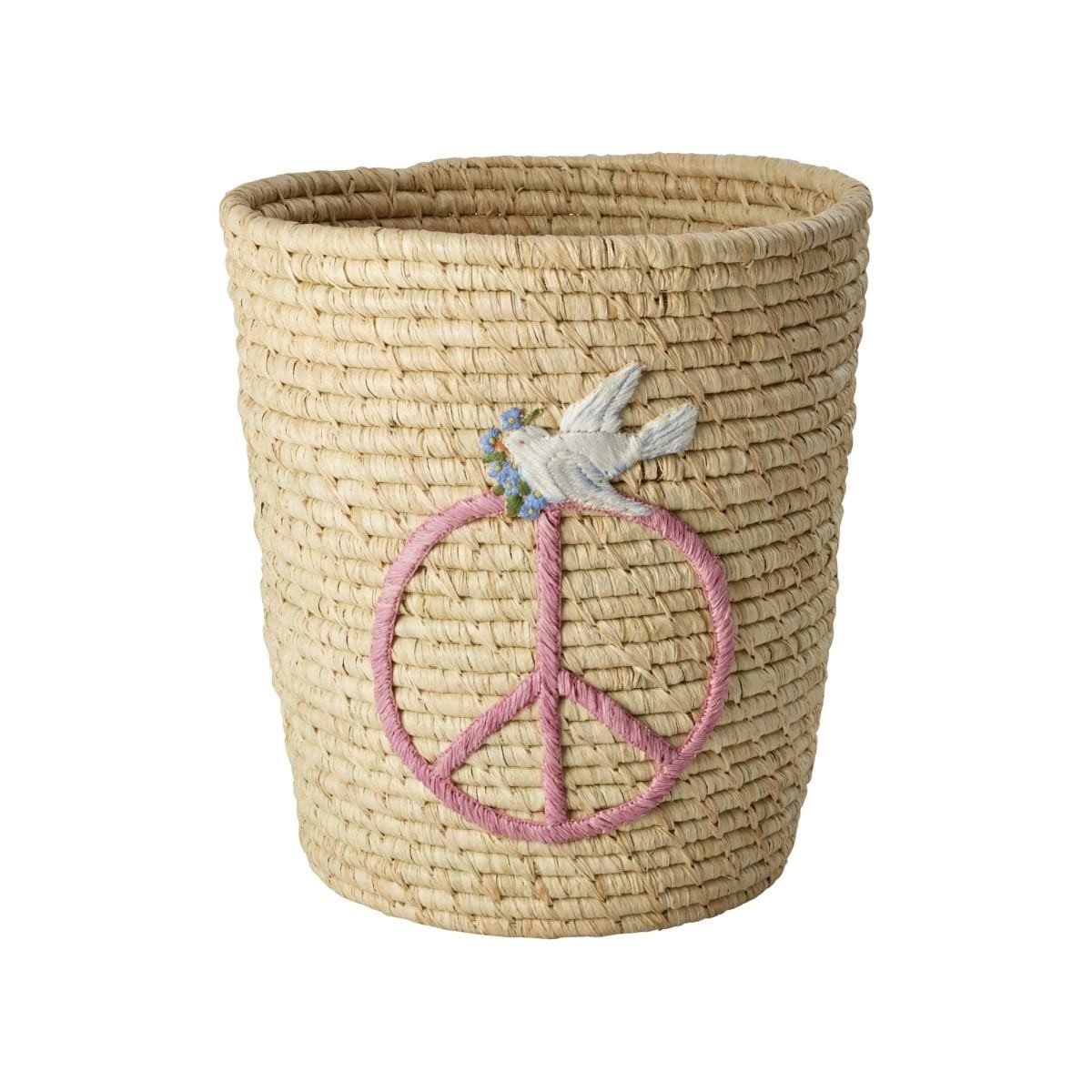 rice Aufbewahrungskorb Raffia Rosa/Weiss Peace-Stickerei - Bild 2