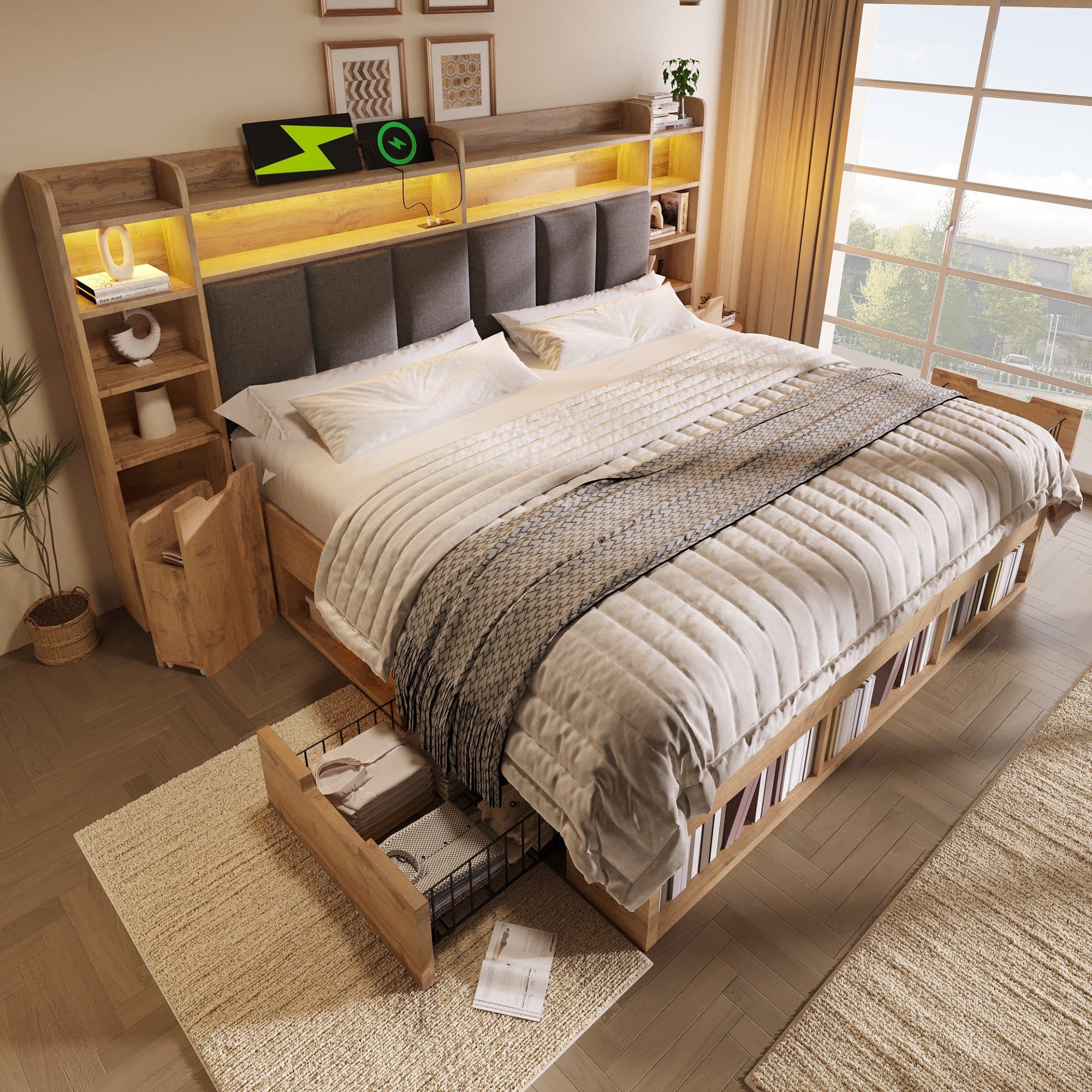STILVORA Stauraumbett 180x200 mit LED, USB & Nachttischen - Bild 2