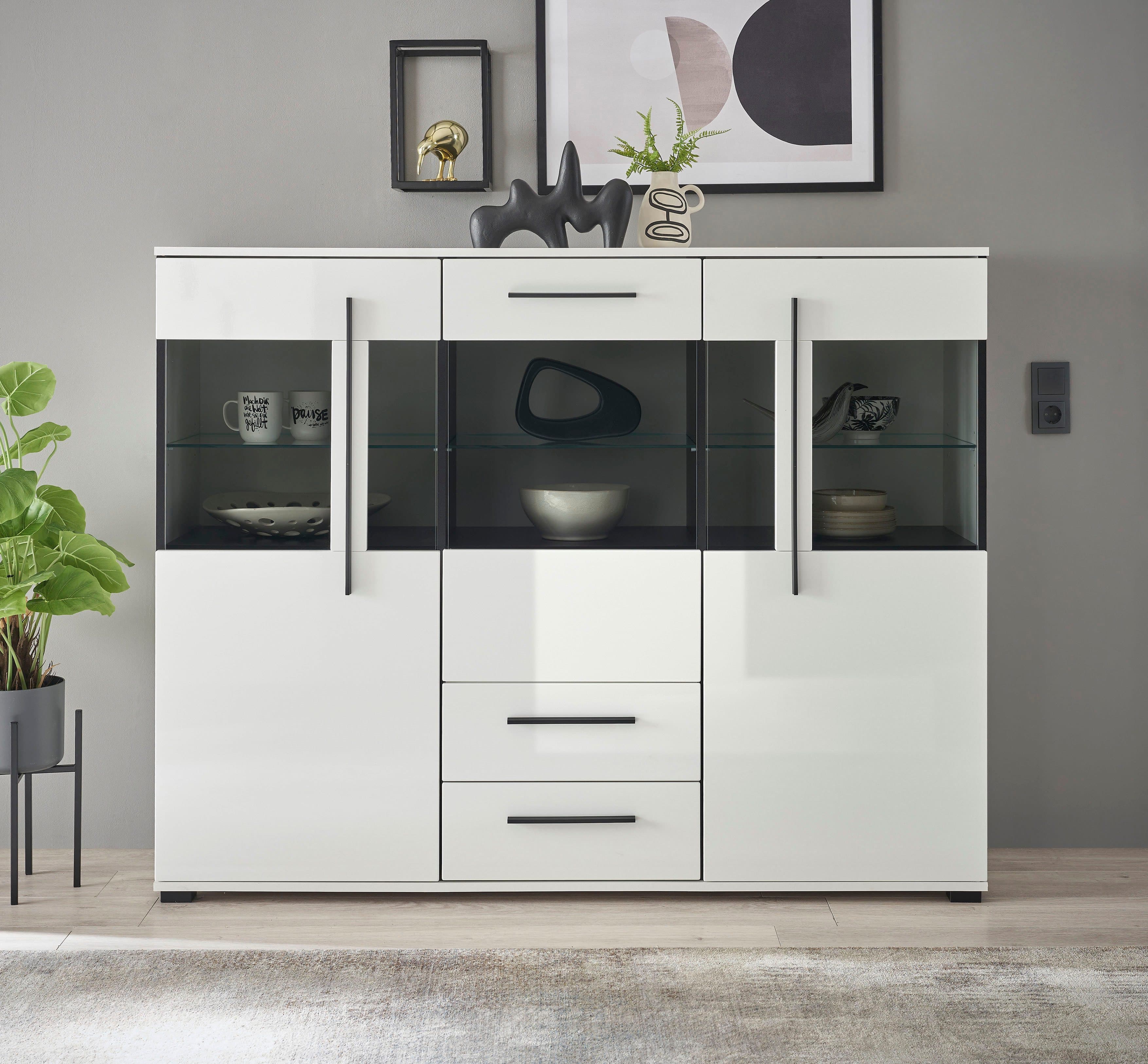 HOME AFFAIRE Highboard Cantara Weiß Moderner Schrank Vitrine - Bild 2