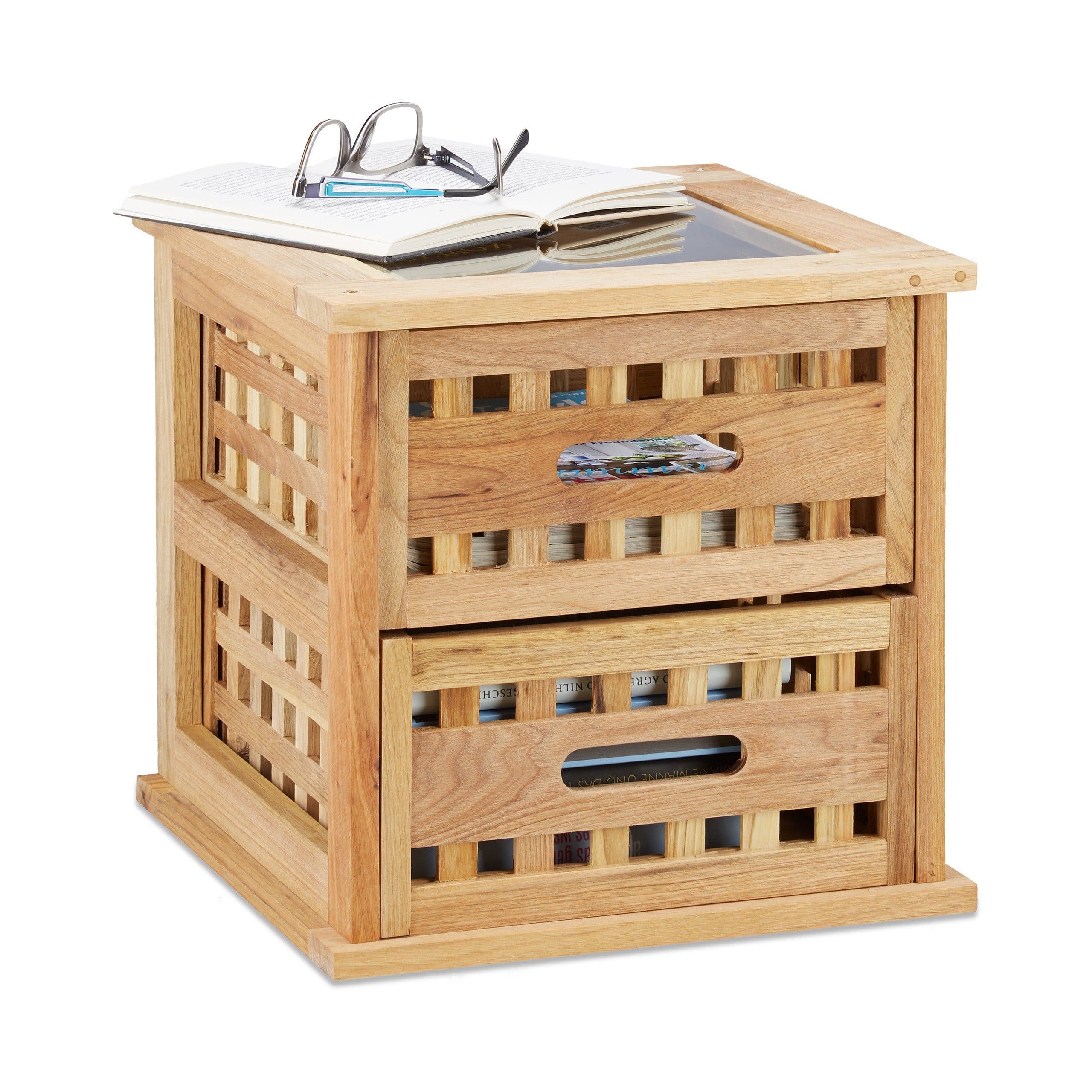 relaxdays Beistelltisch Walnuss mit 2 Schubladen - Bild 2