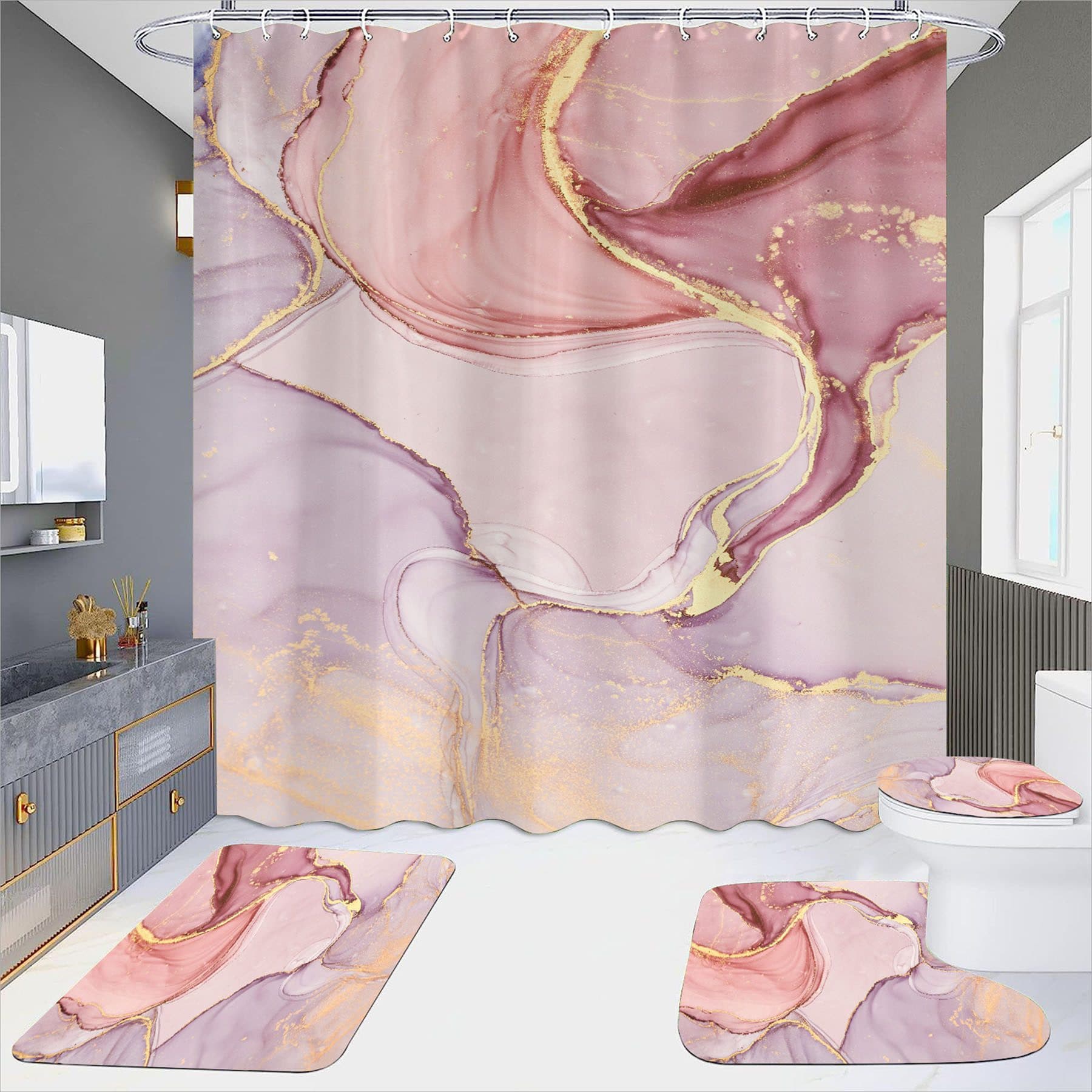 Keyura Duschvorhang Marmor Roségold 180x180cm - Bild 2