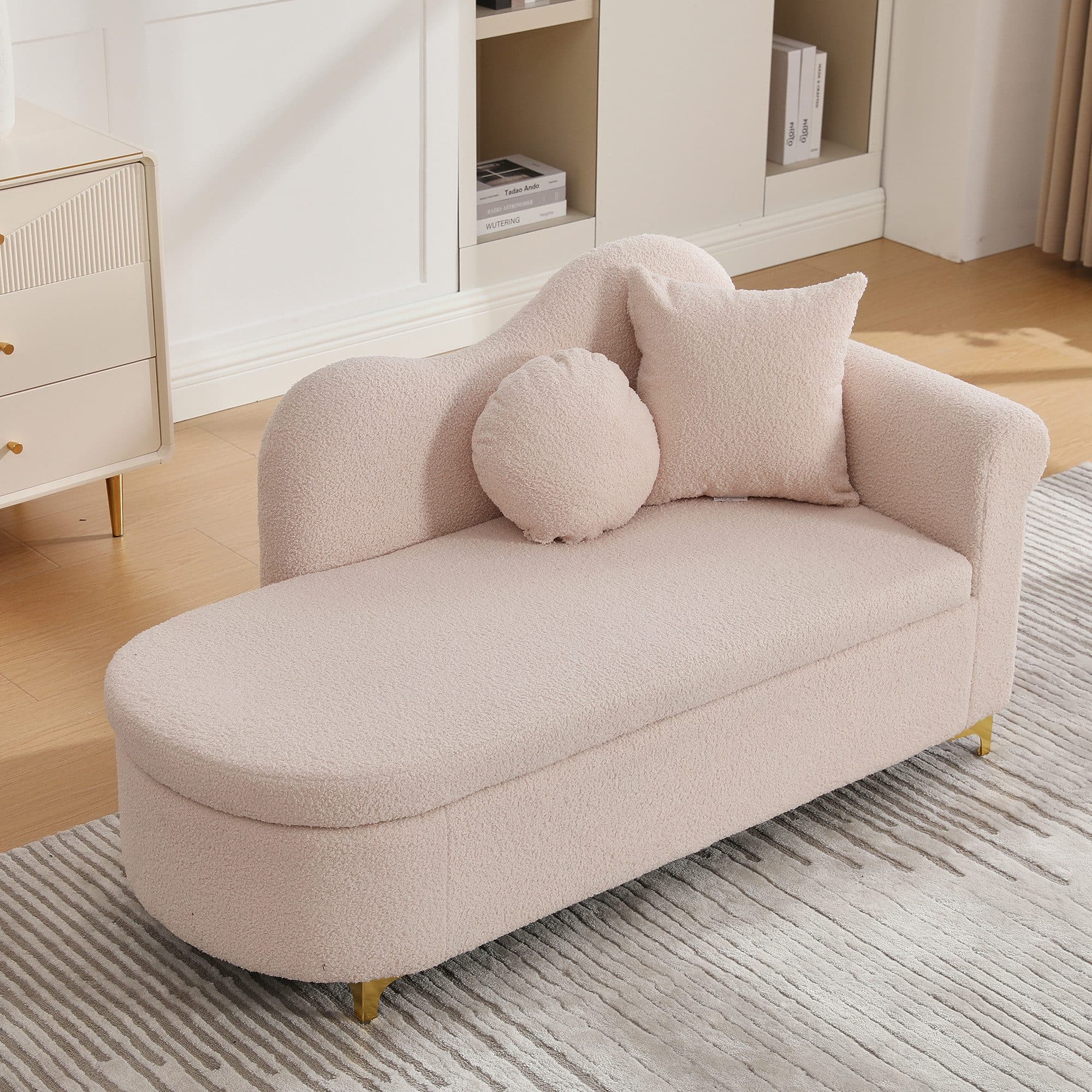 REDOM Chaiselongue Beistell-Liege Rosa Teddyplüsch mit Stauraum - Bild 2