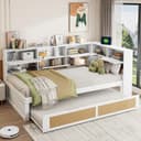 STILVORA Stauraumbett Schlafsofa 90x200 cm Weiß mit USB-Anschluss Bild 2