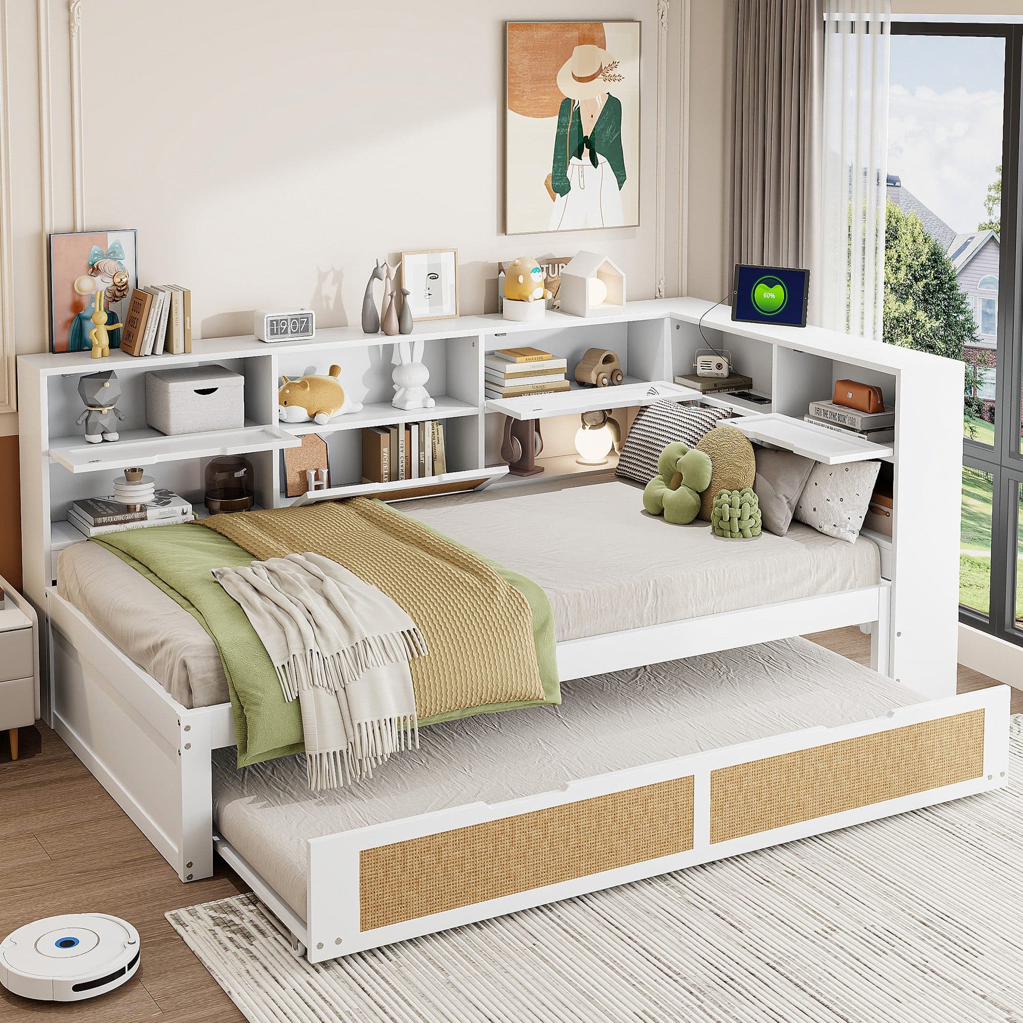 STILVORA Stauraumbett Schlafsofa 90x200 cm Weiß mit USB-Anschluss - Bild 2