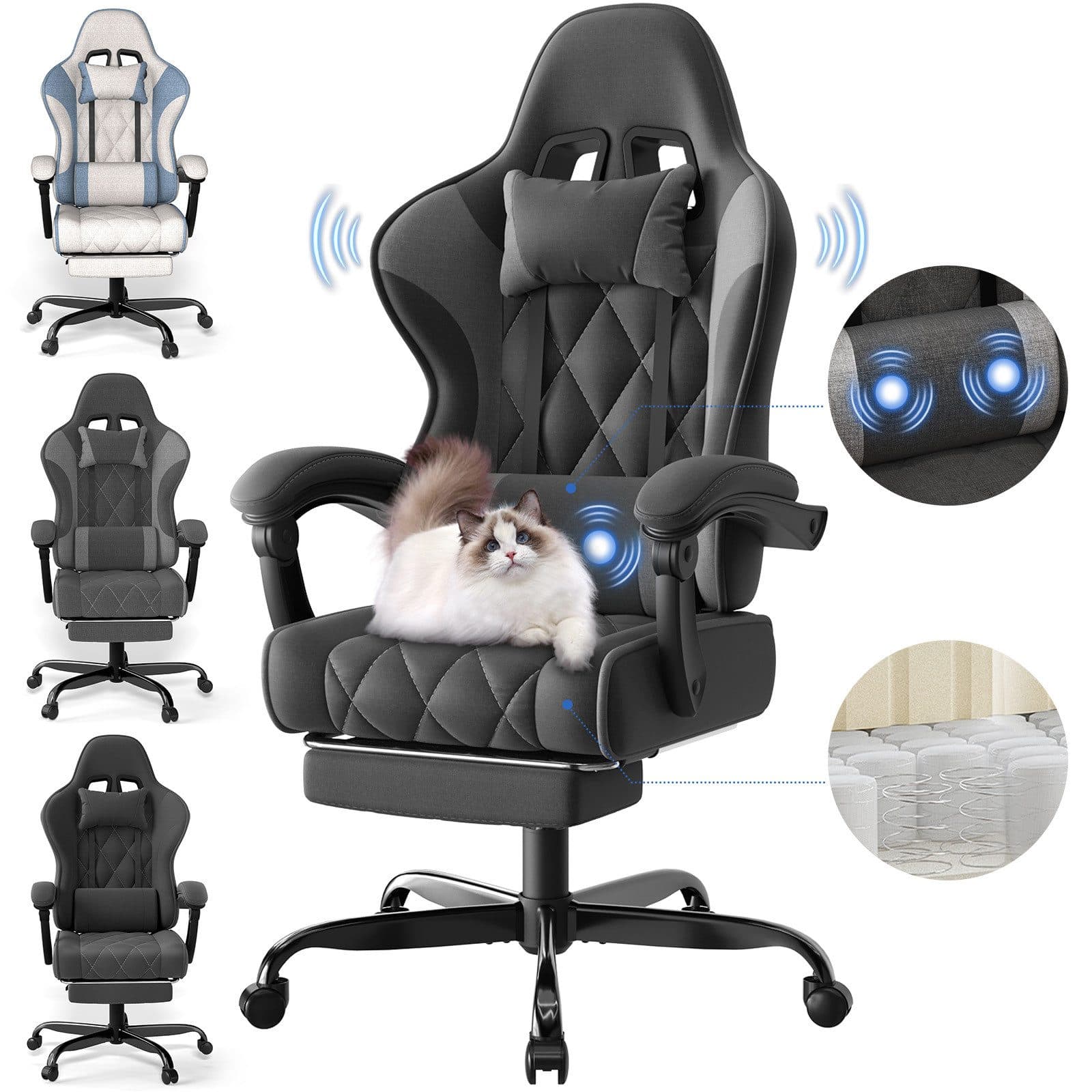 HOMALL Gaming-Stuhl Massage-Bürostuhl Stoff mit Fußstütze und Kopfstütze - Bild 2