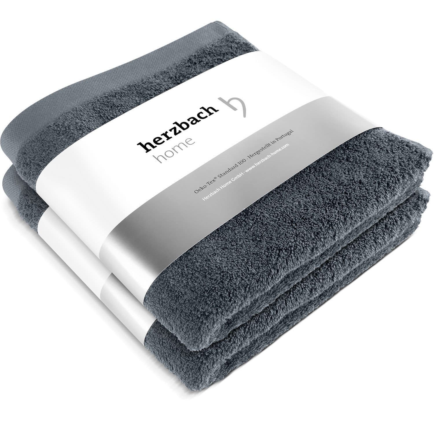 herzbach home Handtuch Set Pura Anthrazit 2-tlg. 550g/m² Baumwolle - Bild 2
