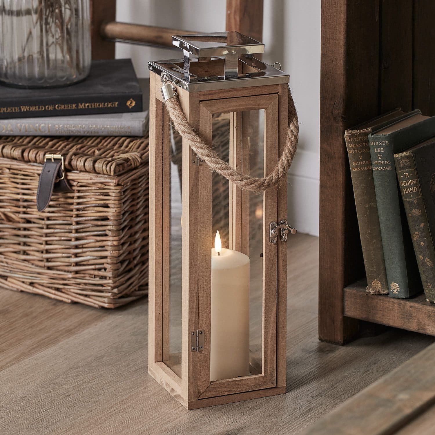 Lights4fun LED Laterne 42cm Holz mit Timer