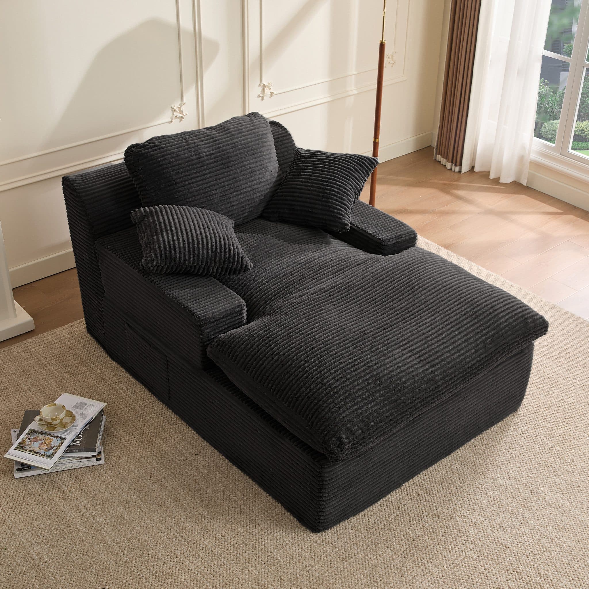 LITBIRD Chaiselongue Loungesofa Schwarz Cordstoff mit Schlaffunktion - Bild 2