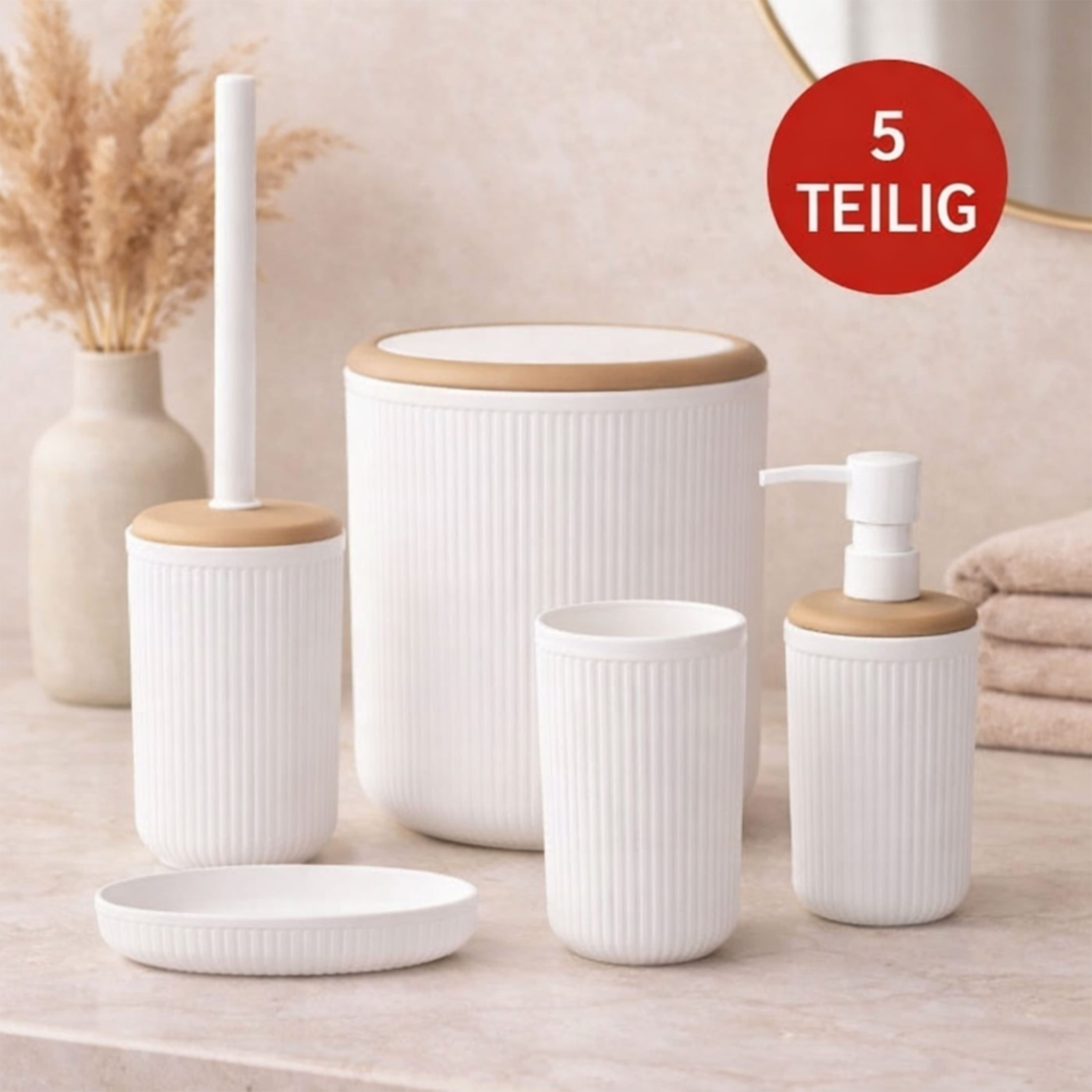 Jungengel Badezimmer-Set Mina Due 5-tlg. Schwarz/Weiß mit Holzoptik - Bild 2