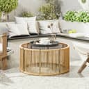 Outsunny Beistelltisch mit Glasplatte und PE-Rattan Braun Bild 2