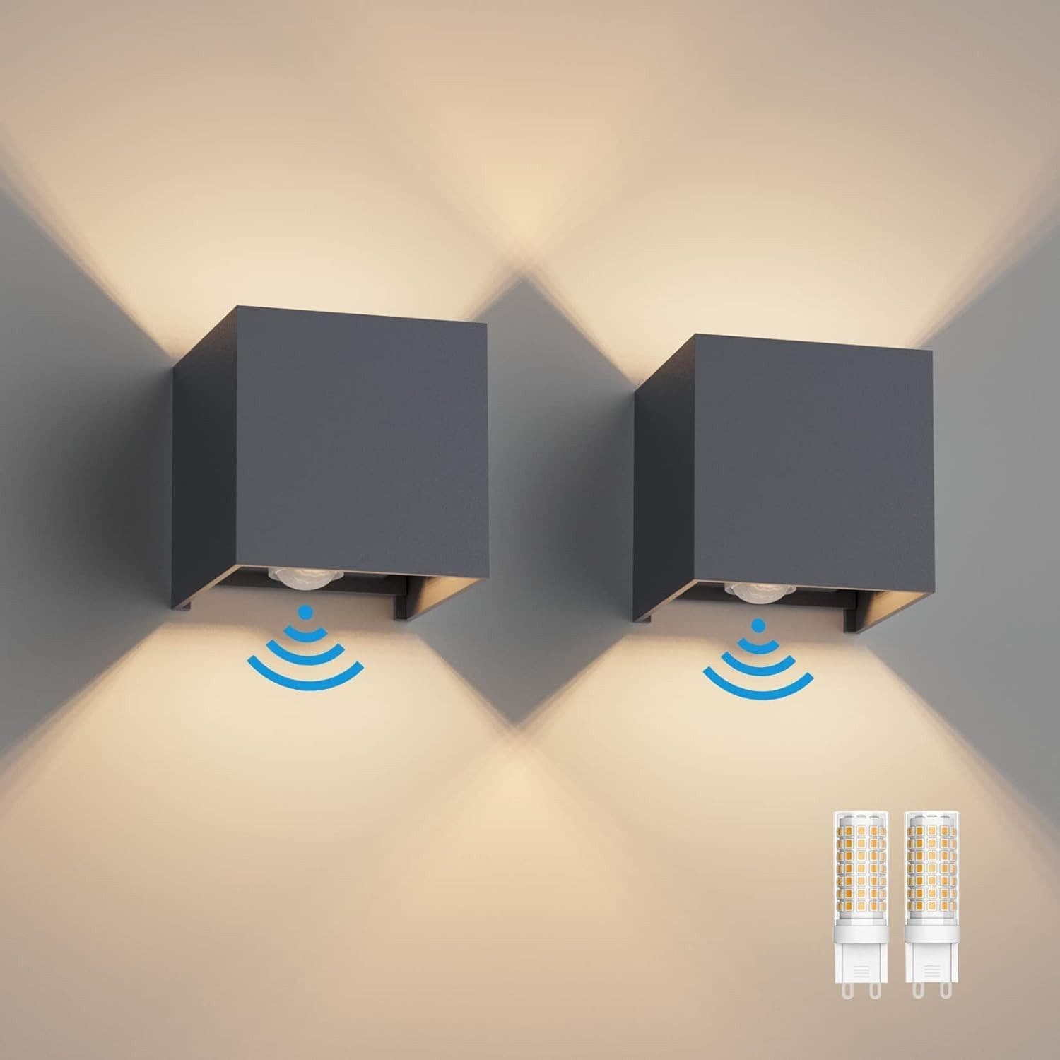 oyajia LED Wandleuchte 6W Aluminium Bewegungsmelder IP65 Schwarz - Bild 2