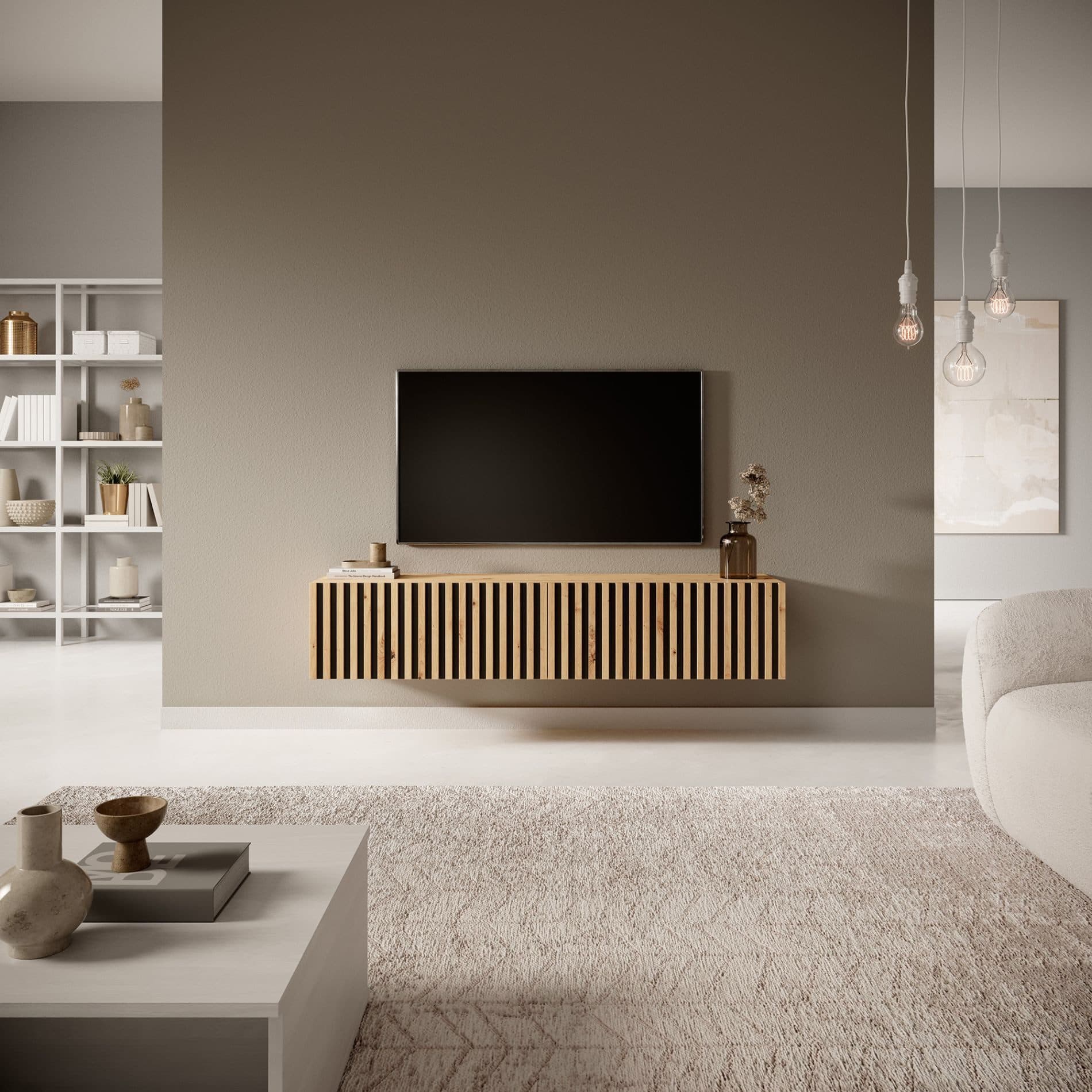 Selsey TV-Schrank TELIRE Hängend Matt Beige Lamellenfronten - Bild 2
