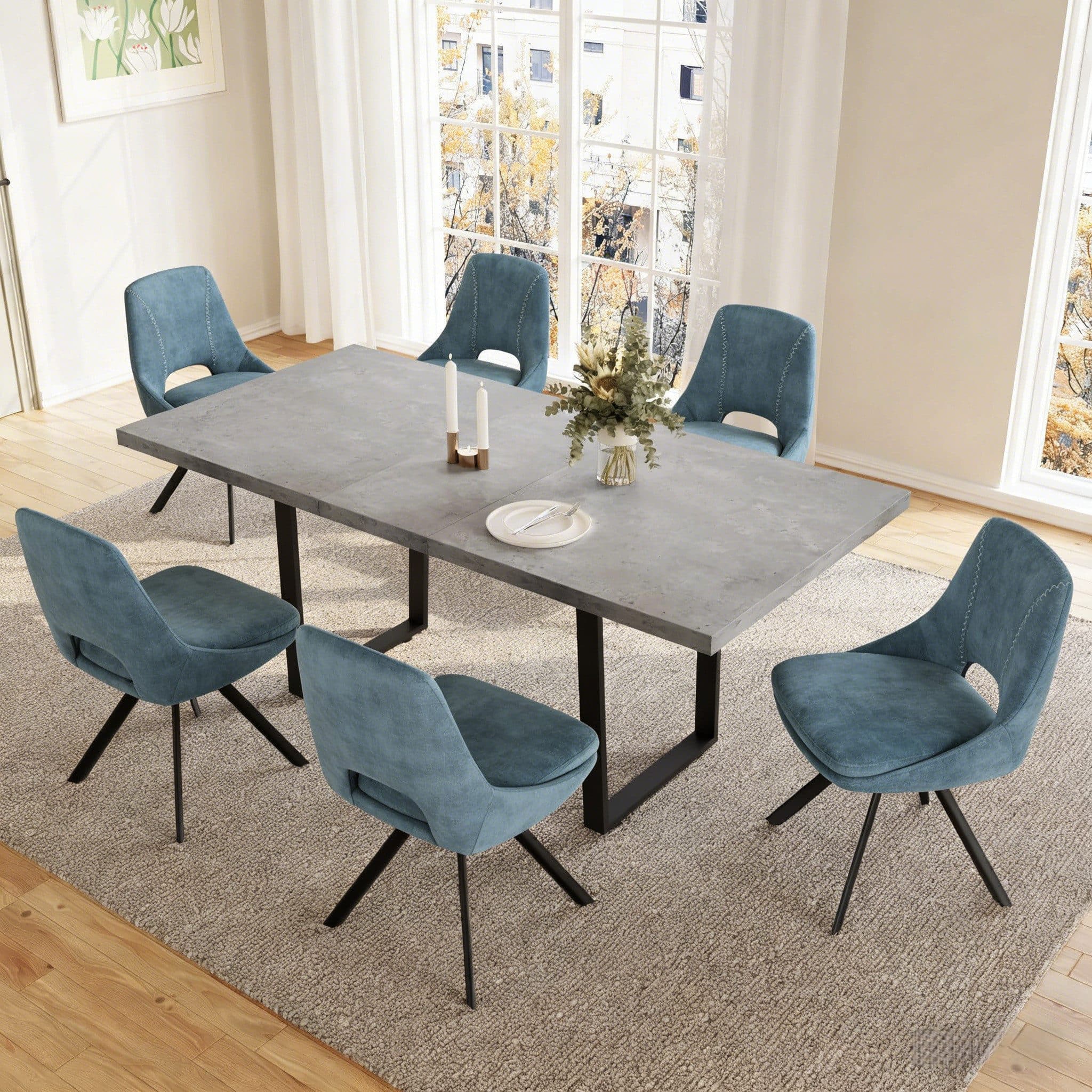 Jiexi Essgruppe mit ausziehbarem Tisch und 6 blauen Stühlen - Bild 2