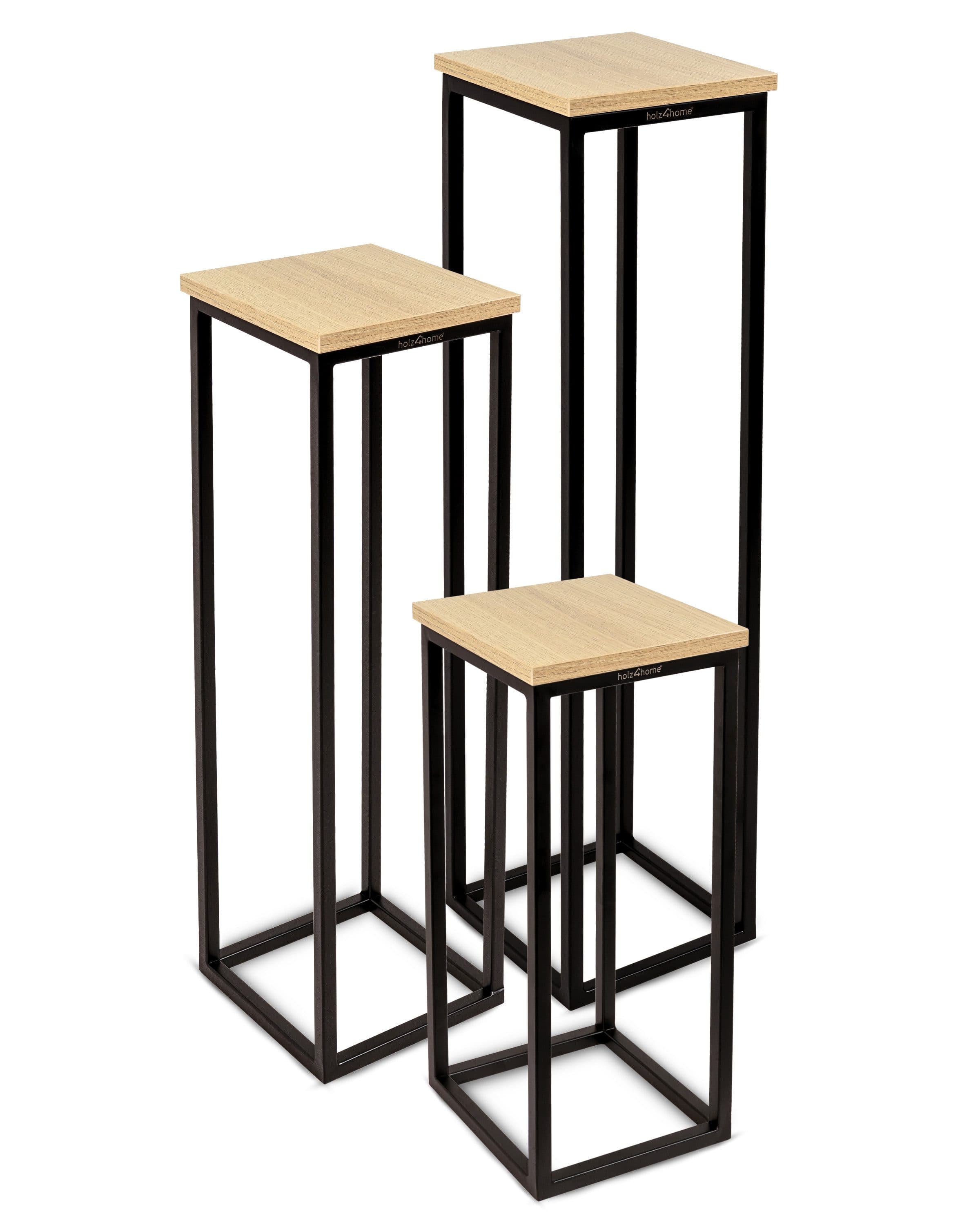 holz4home® Blumenständer 3er Set MDF Sonoma Eiche Metallgestell Schwarz - Bild 2