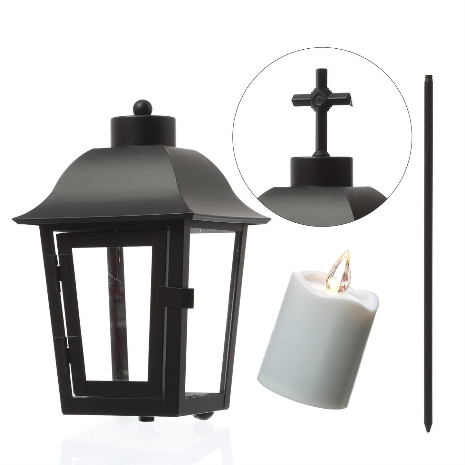 MARELIDA LED Grablaterne Schwarz mit LED Kerze und Erdspieß - Bild 2