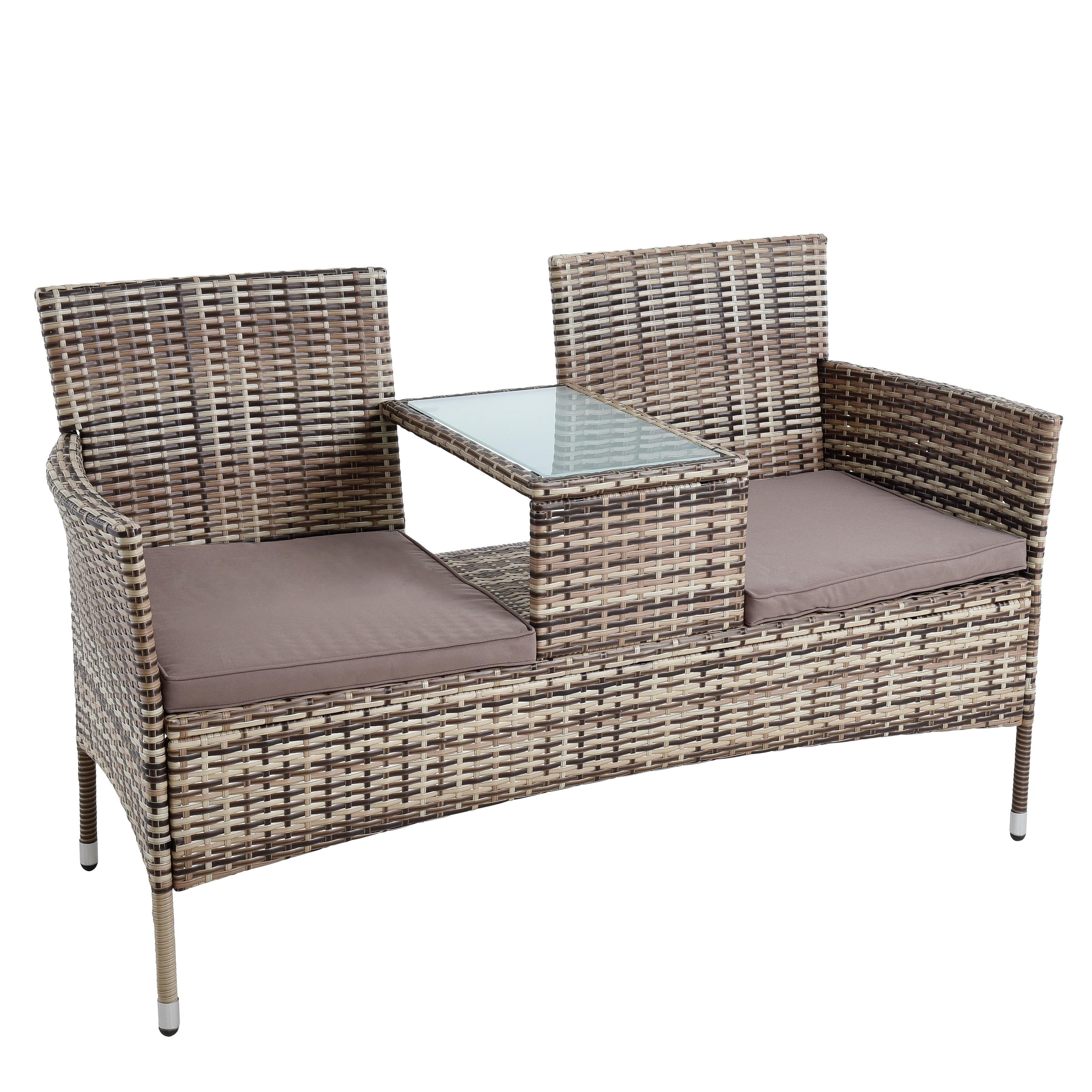 ESTEXO Polyrattan Gartenbank 2-Sitzer mit Tisch Beige-Braun - Bild 2