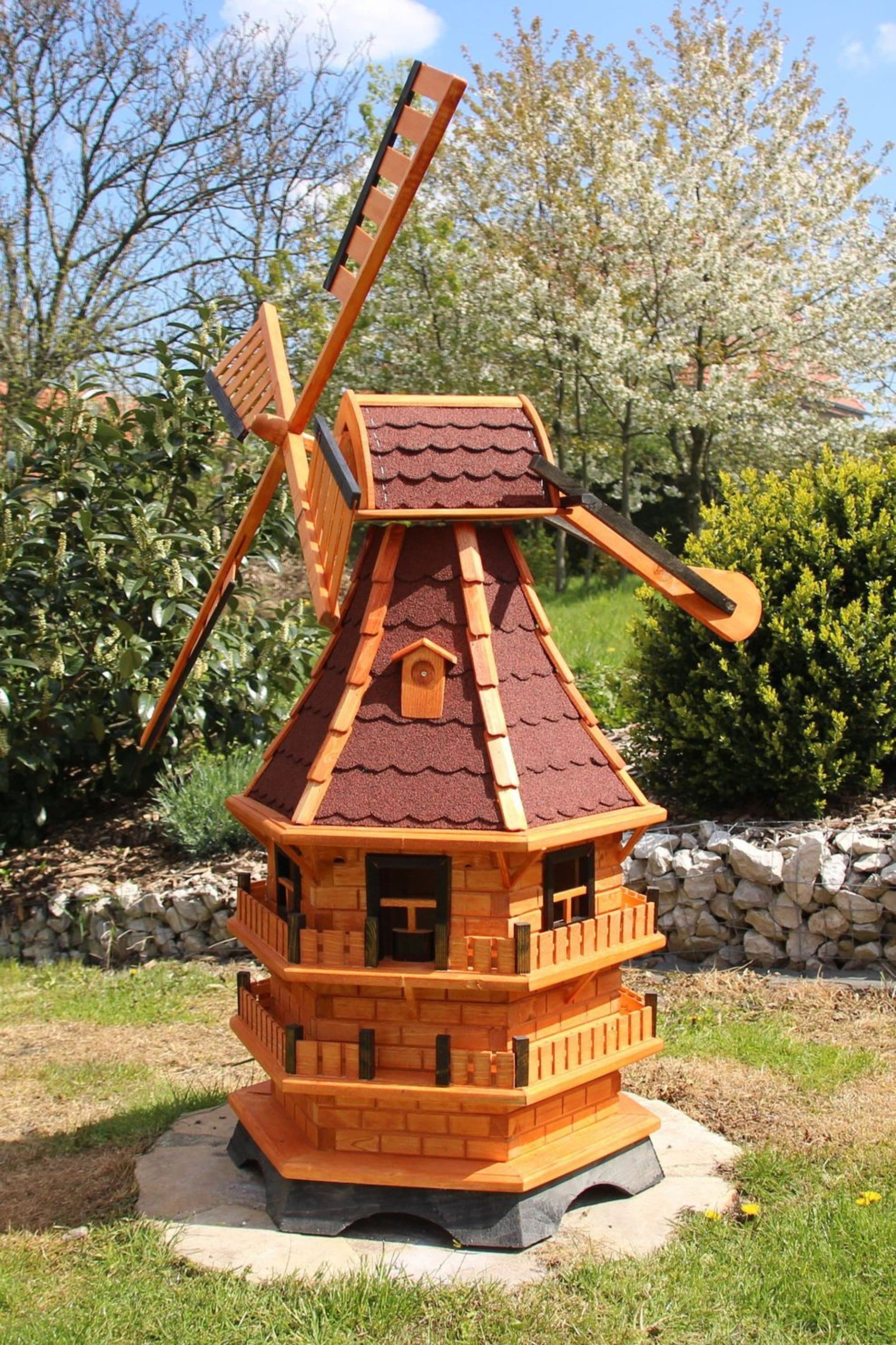 Holzdekoladen Deko-Windrad XXL Gartenwindmühle Holz 150 cm Rot