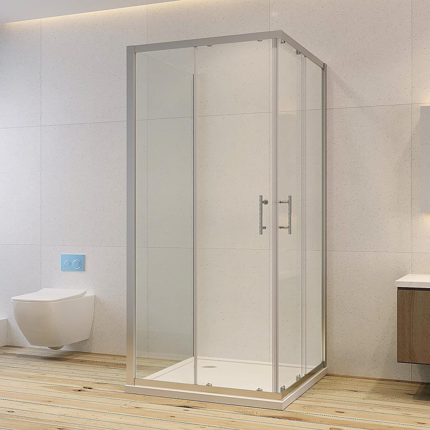 AQUABATOS Eckdusche U-Form mit Schiebetür ESG Glas silber - Bild 2