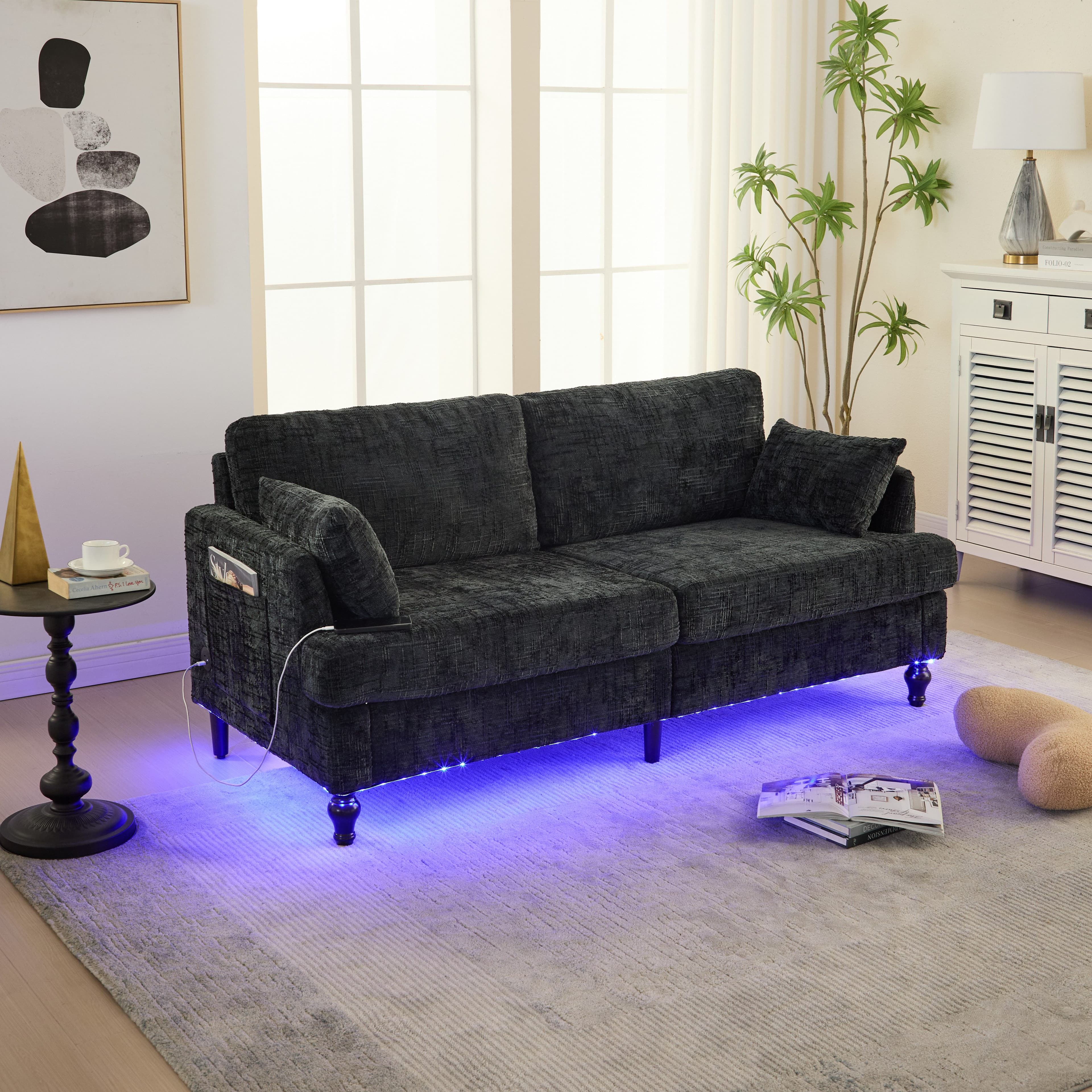 MODFU 2-Sitzer Loungesofa Grau Chenille LED USB - Bild 2