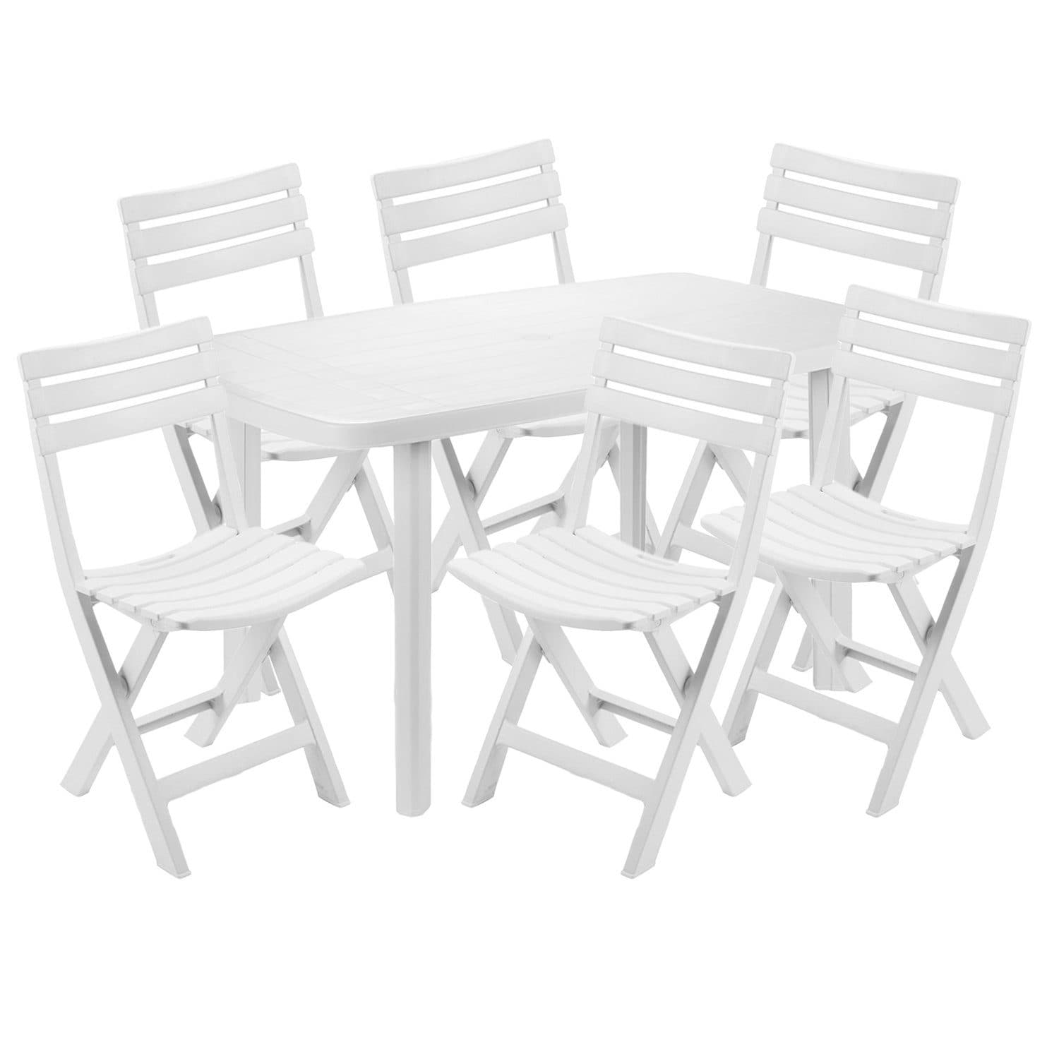 Mojawo Essgruppe 7-teilig Weiß Kunststoff Gartengarnitur - Bild 2