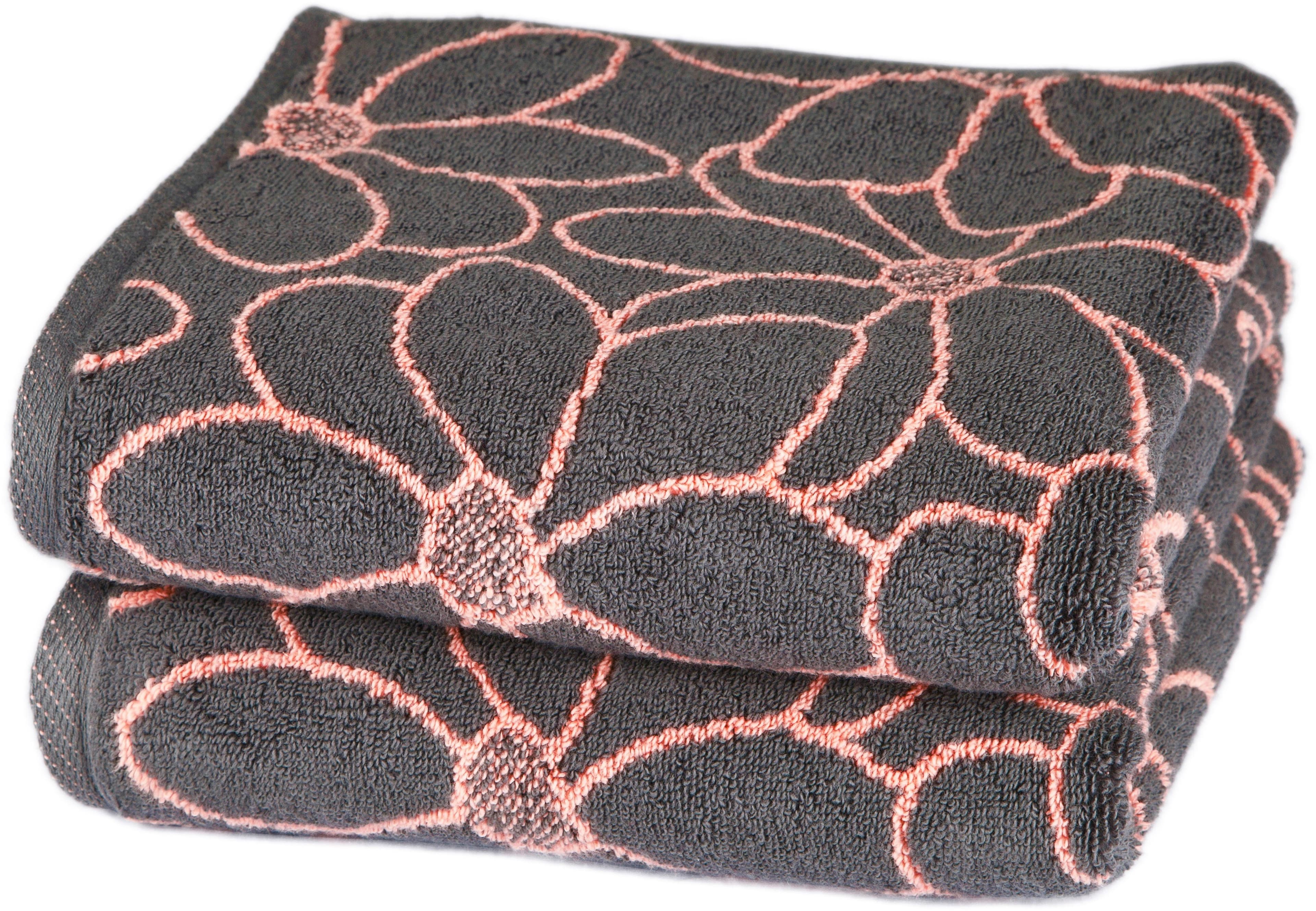 ROSS Handtücher Blütenfond Anthrazit-Peach Pink Frottier 100% Baumwolle - Bild 2