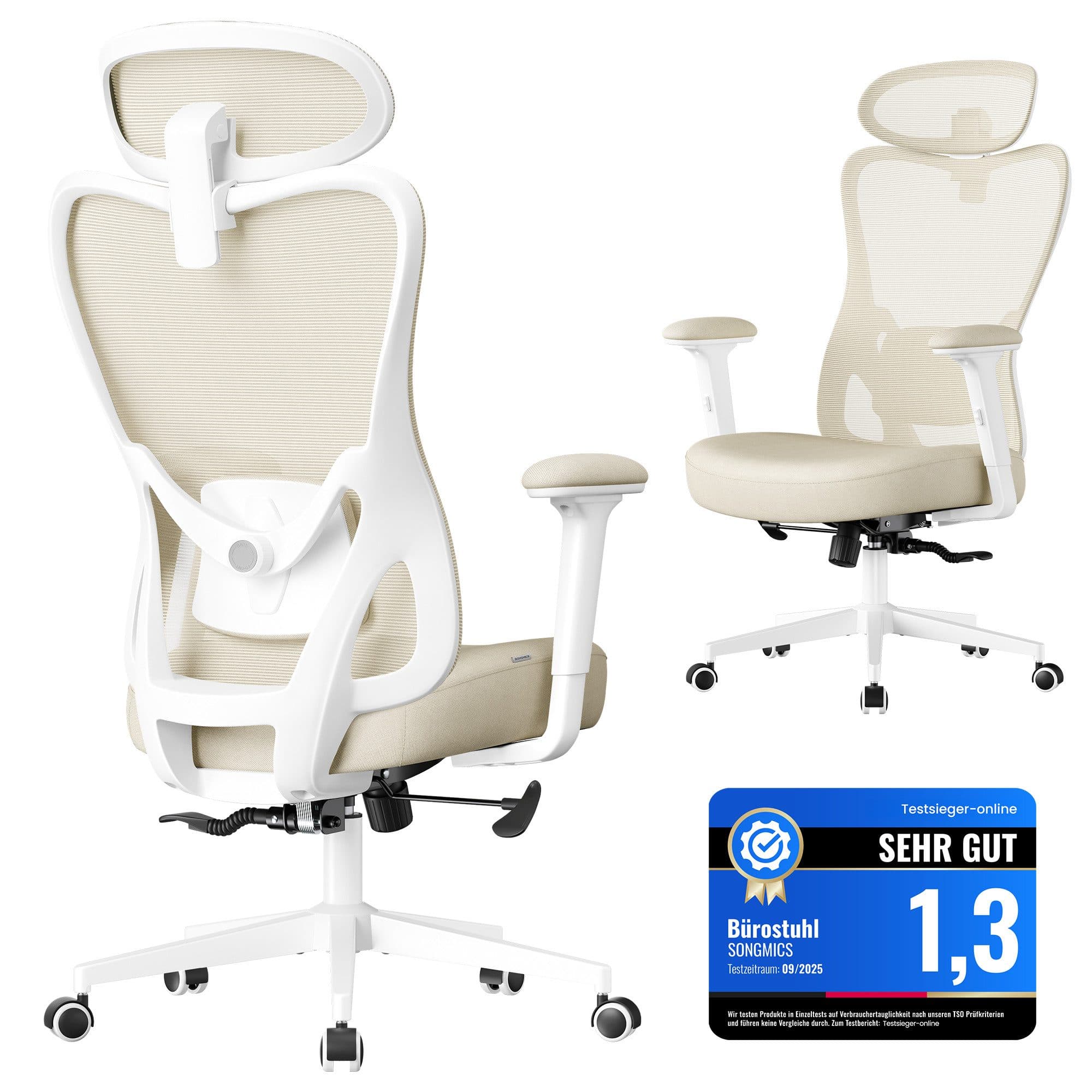 SONGMICS Bürostuhl Ergonomisch Schreibtischstuhl Beige